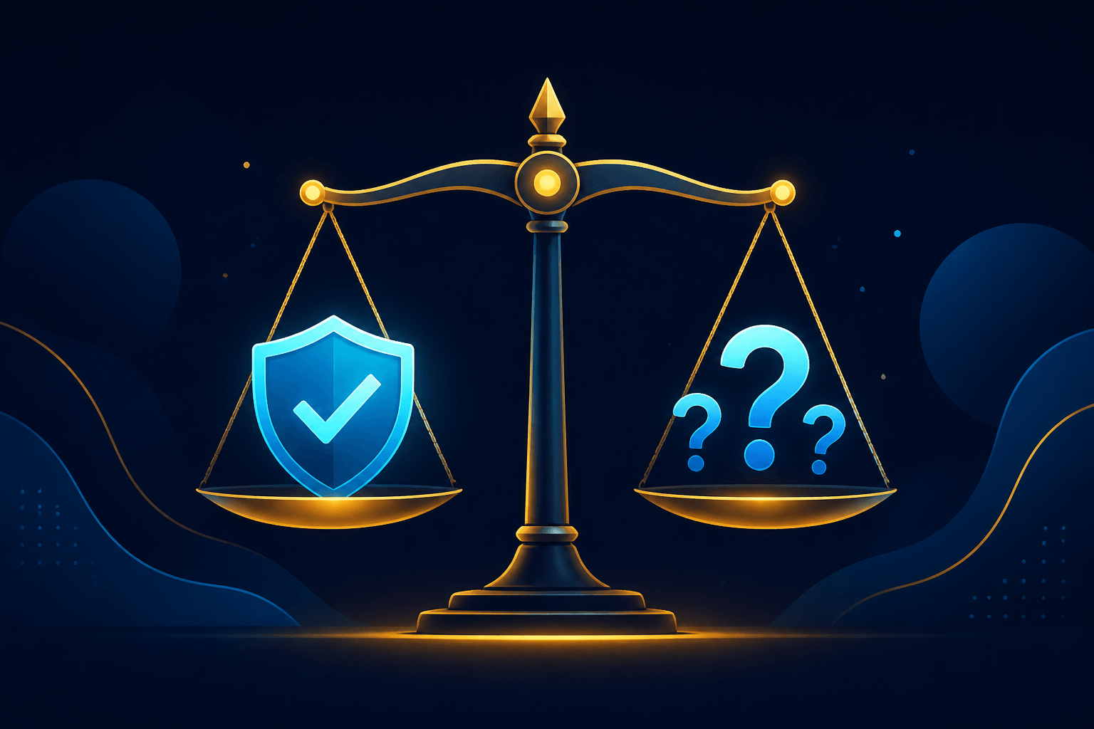 Scales weighing a trusted shield against question marks