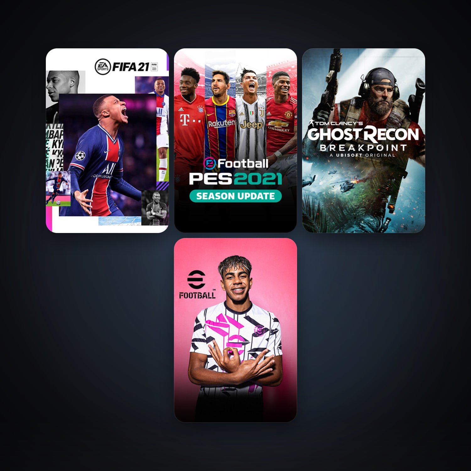 eFootball PES 2021 + EA SPORTS FIFA 21, 6 games, clean — HabibiAccounts