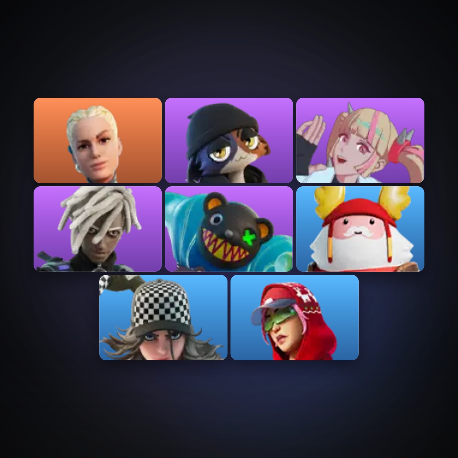 Fortnite locker — 8 skins — 50 V-Bucks — lvl 269 — HabibiAccounts