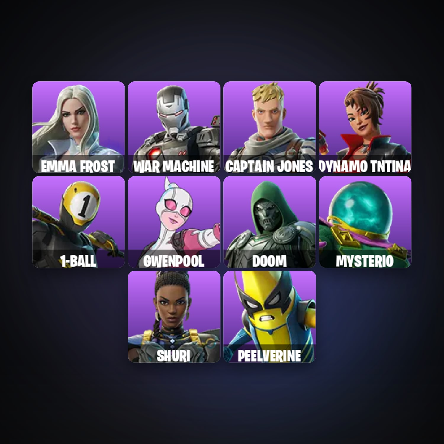 Fortnite locker — 11 skins — 500 V-Bucks — lvl 293 — HabibiAccounts