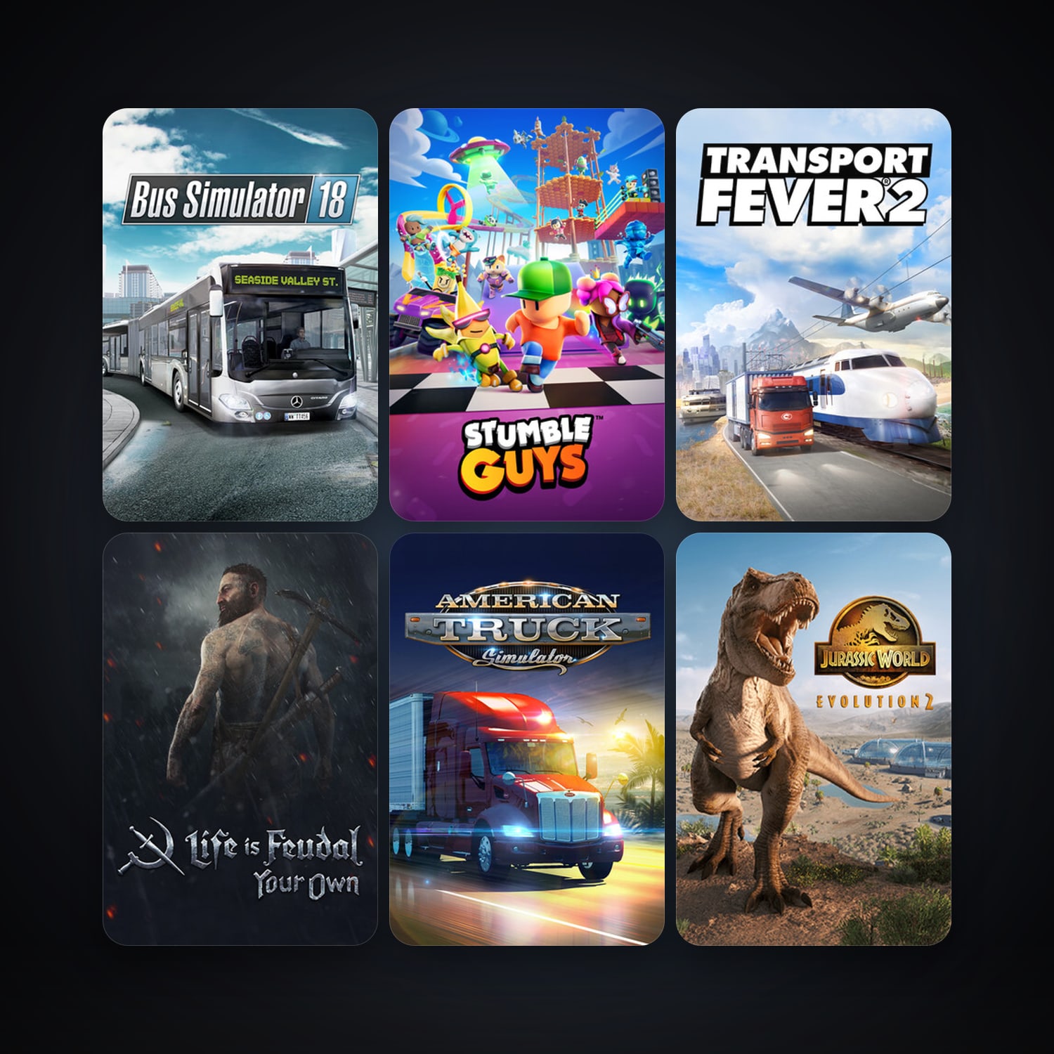 American Truck Simulator + Life is Feudal: Your Own, 29 games, clean — HabibiAccounts