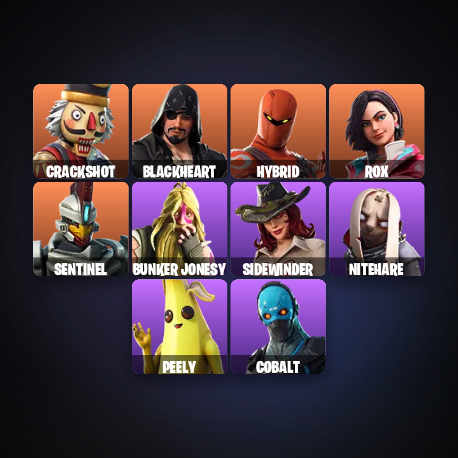 هالحساب فورتنايت Crackshot وBlackheart، لوكر 12 سكن، 400 فيبوكس، لفل 256، 22 فوز — HabibiAccounts