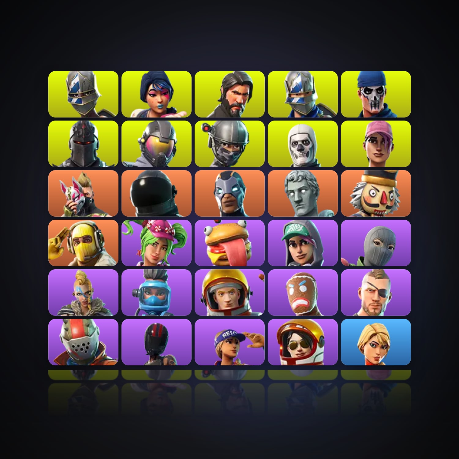 هالحساب فورتنايت، لوكر 35 سكن، 100 فيبوكس، لفل 401، 51 فوز — HabibiAccounts