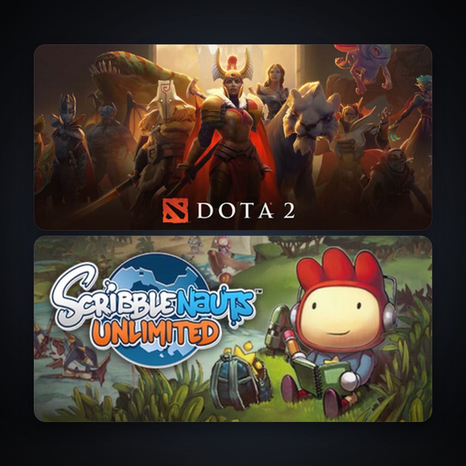Dota 2 + Scribblenauts Unlimited, 2 games, clean — HabibiAccounts