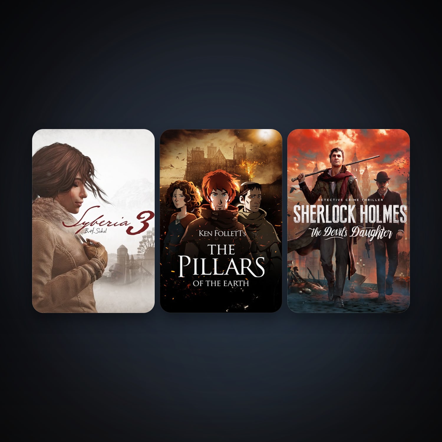Ken Follett's The Pillars of the Earth + Sherlock Holmes: The Devil's Daughter, 5 games, clean — HabibiAccounts