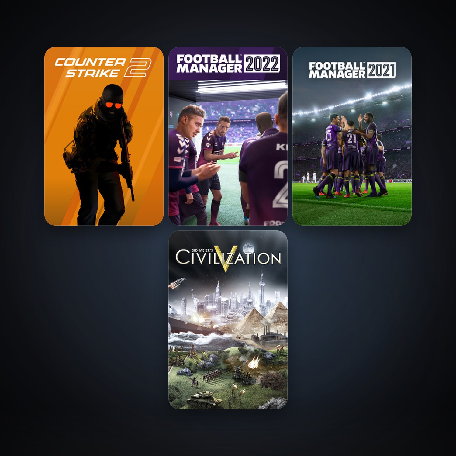 CS2 Prime + Sid Meier's Civilization V, 8 games, clean — HabibiAccounts