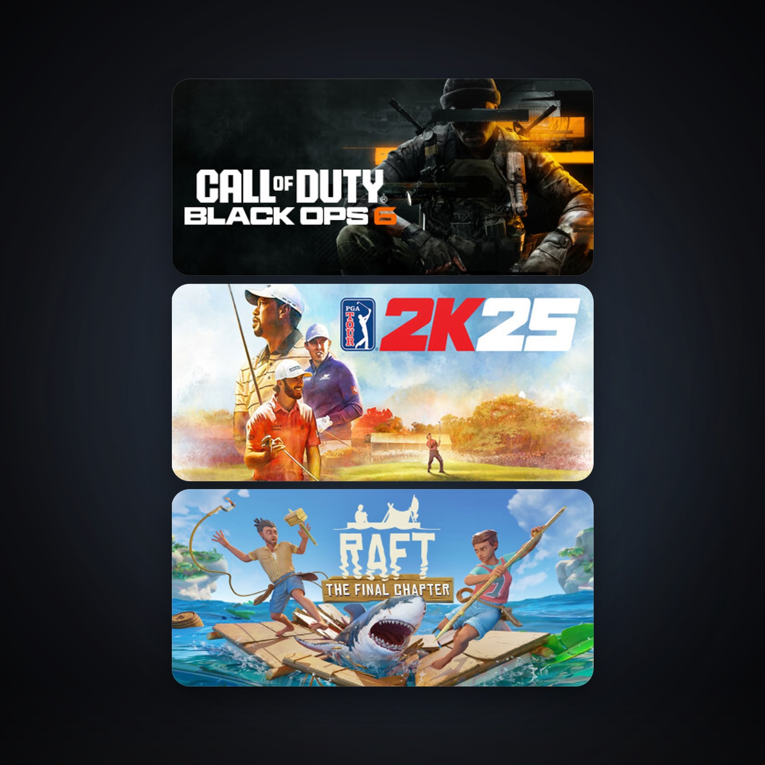 Raft + PGA TOUR 2K25, 6 games, clean — HabibiAccounts