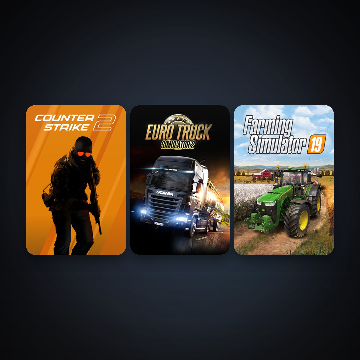 CS2 Prime + Euro Truck Simulator 2, 3 games, clean — HabibiAccounts