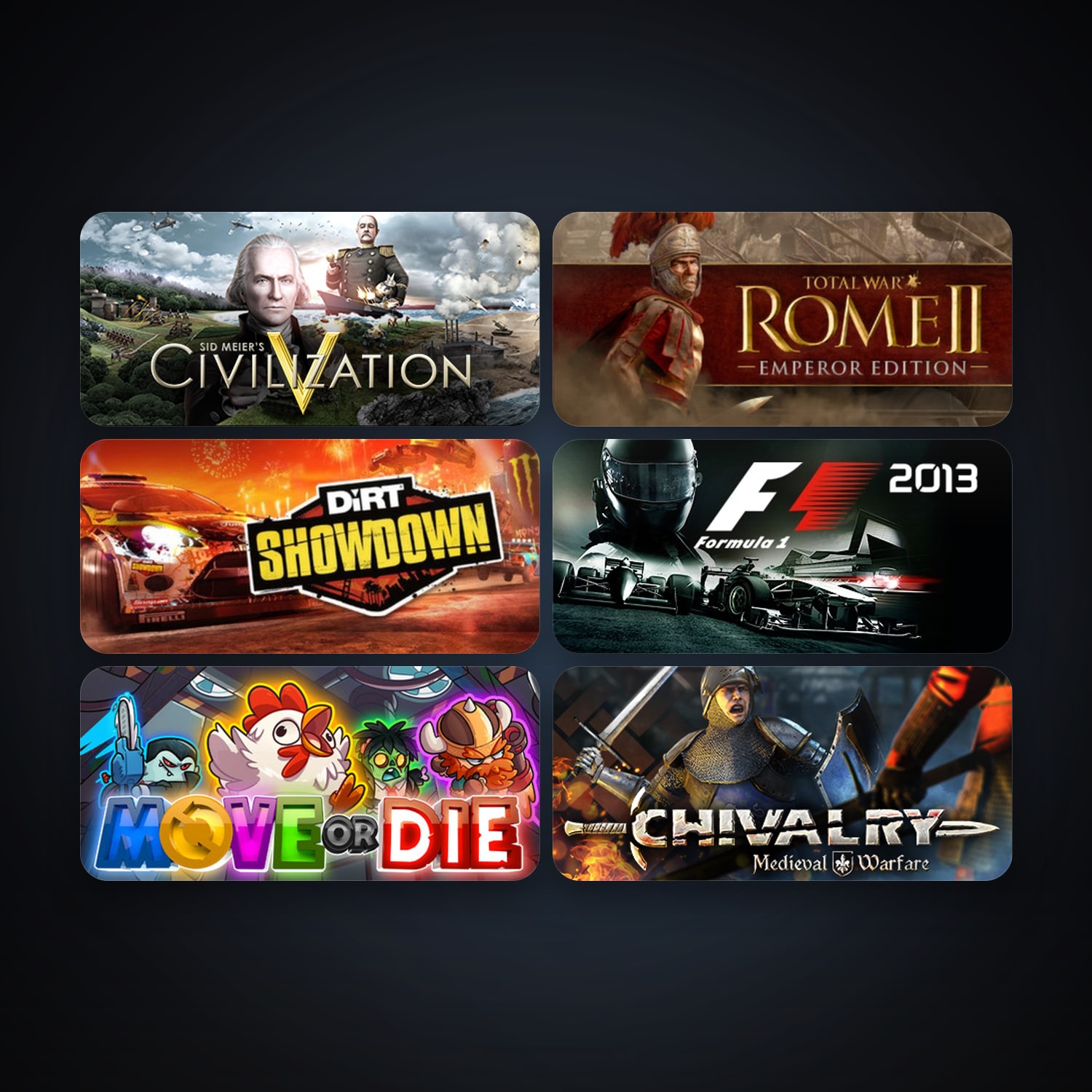Sid Meier's Civilization V + DiRT Showdown, 8 games, clean — HabibiAccounts