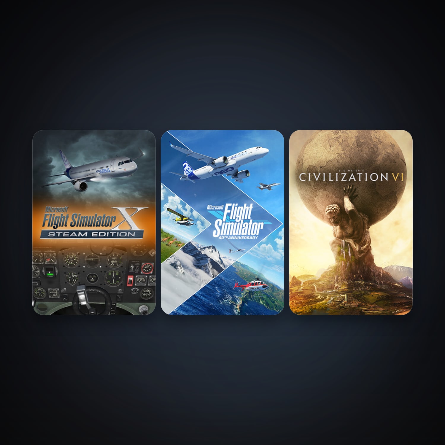 Sid Meier's Civilization VI + Microsoft Flight Simulator X: Steam Edition, 3 games, clean — HabibiAccounts