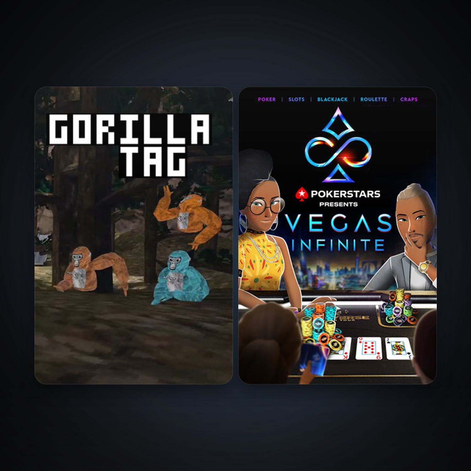 Vegas Infinite by PokerStars + Gorilla Tag, 3 games, clean — HabibiAccounts