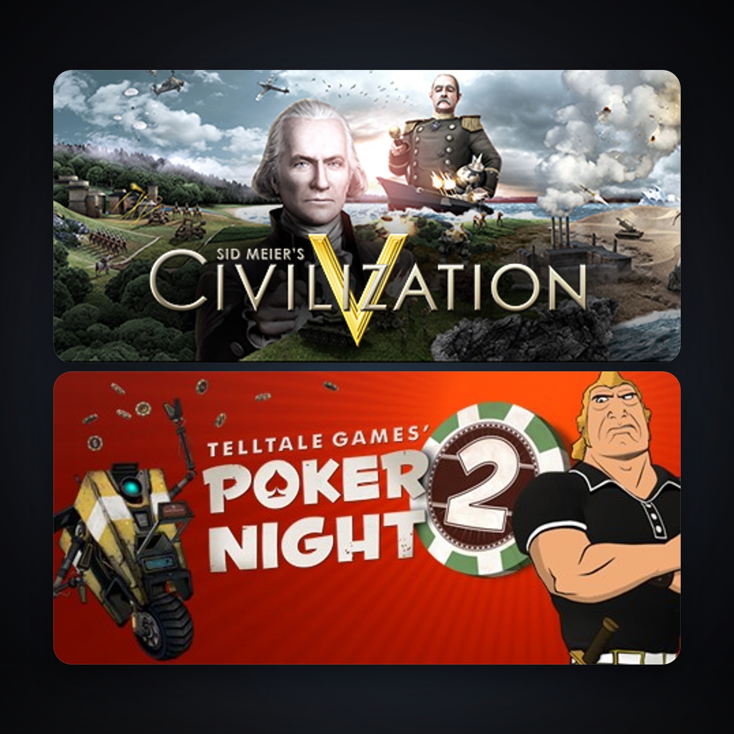 Sid Meier's Civilization V + Poker Night 2, 3 games, clean — HabibiAccounts