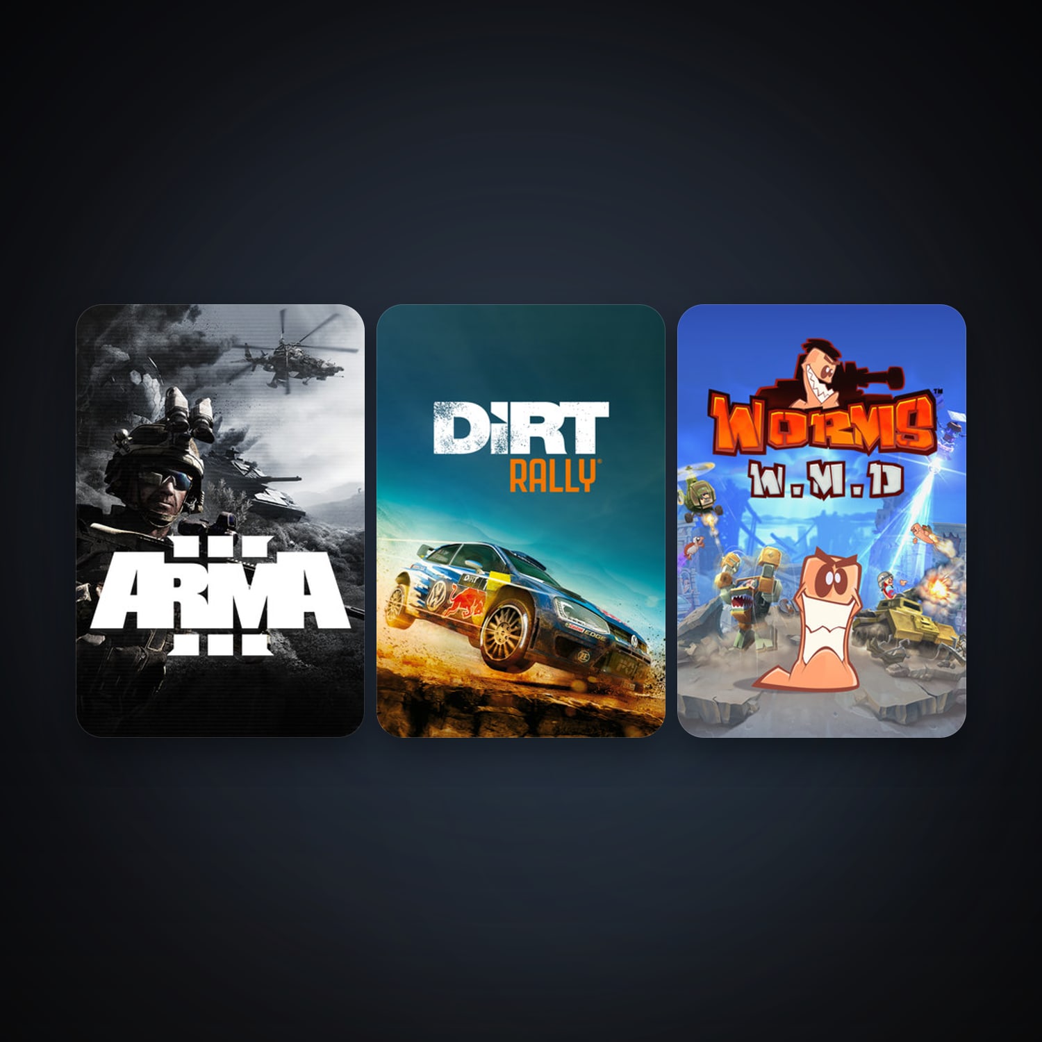 Arma 3 + DiRT Rally, 3 games, clean — HabibiAccounts