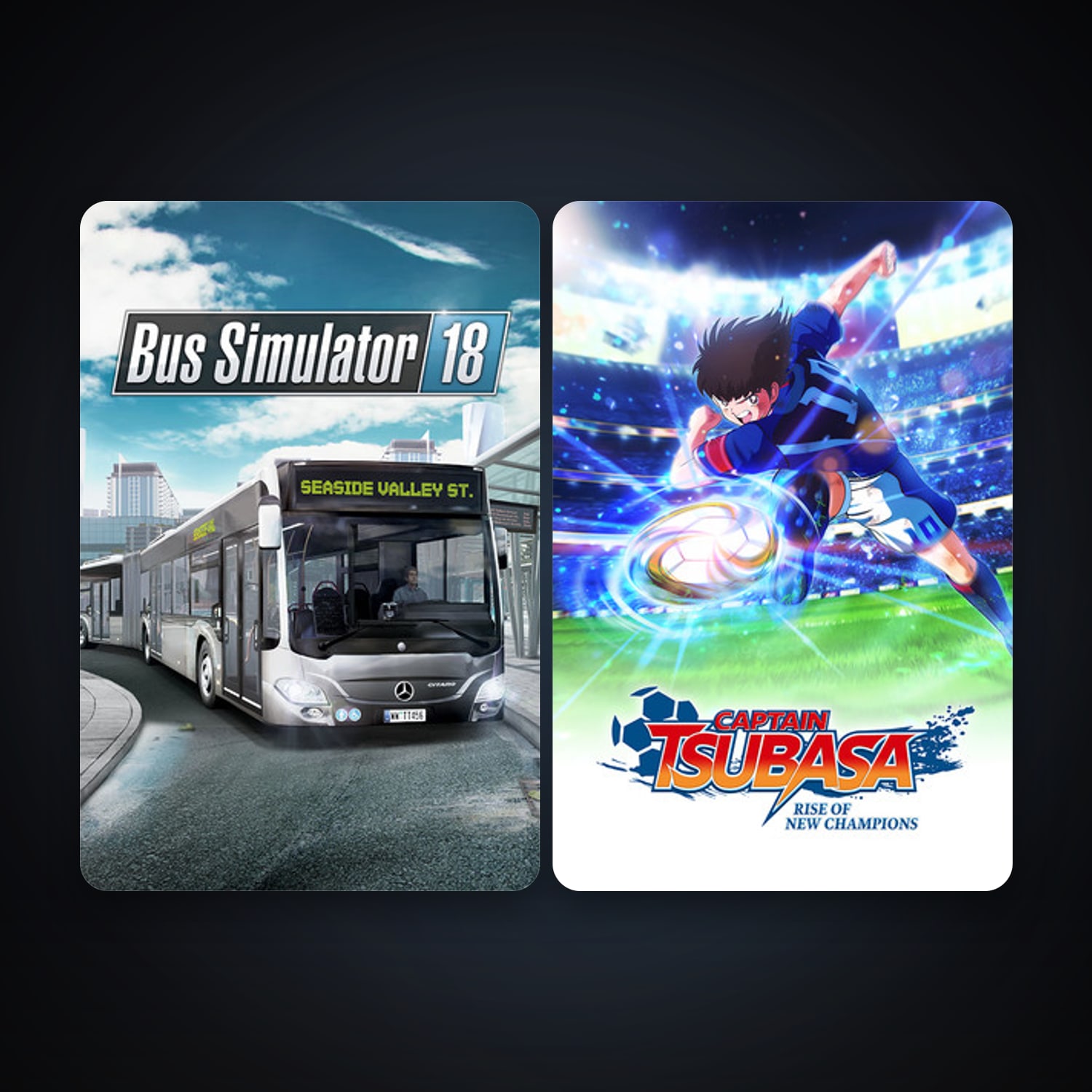 Bus Simulator 18 + Captain Tsubasa: Rise of New Champions, 3 games, clean — HabibiAccounts