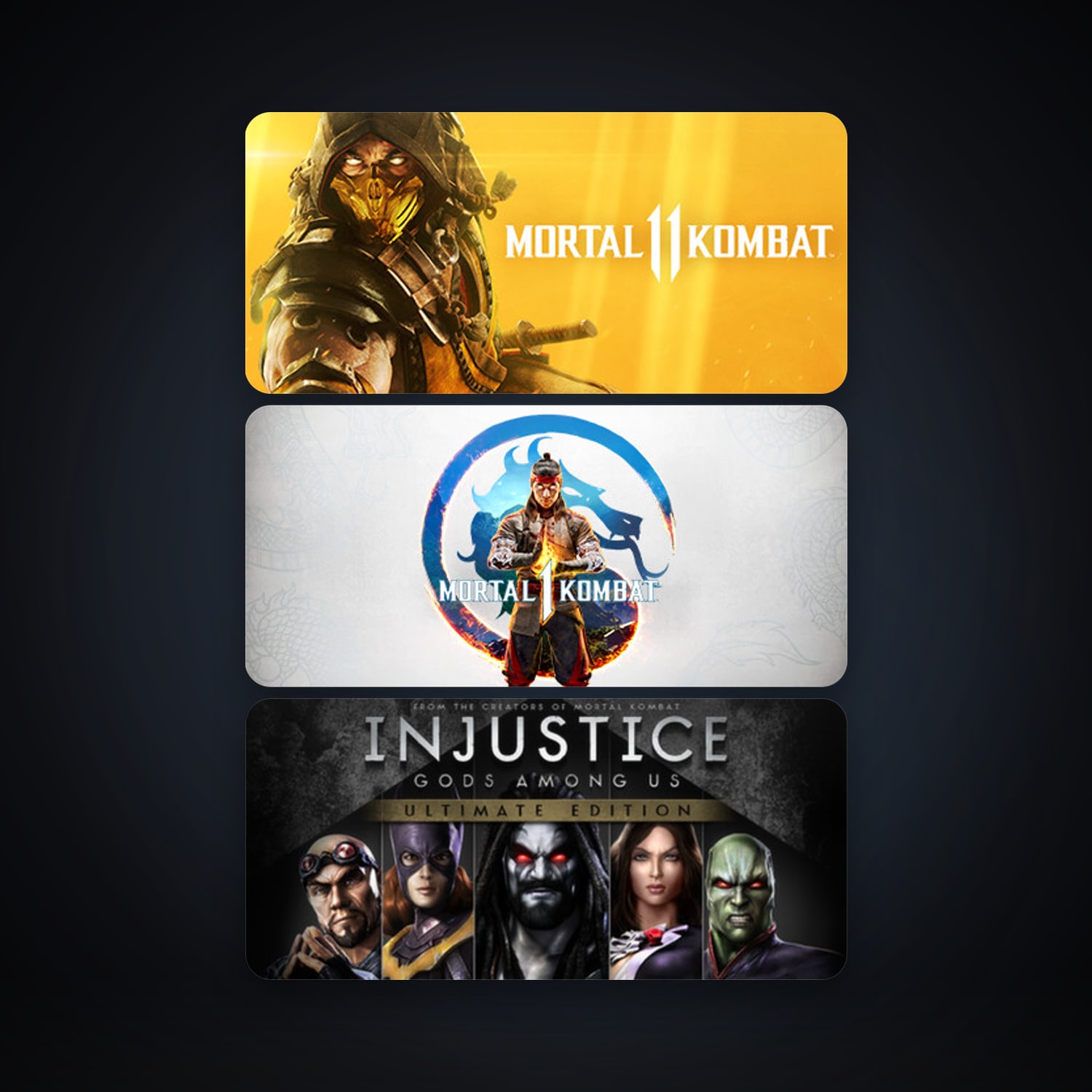Injustice: Gods Among Us Ultimate Edition + Mortal Kombat 11, 4 games, clean — HabibiAccounts