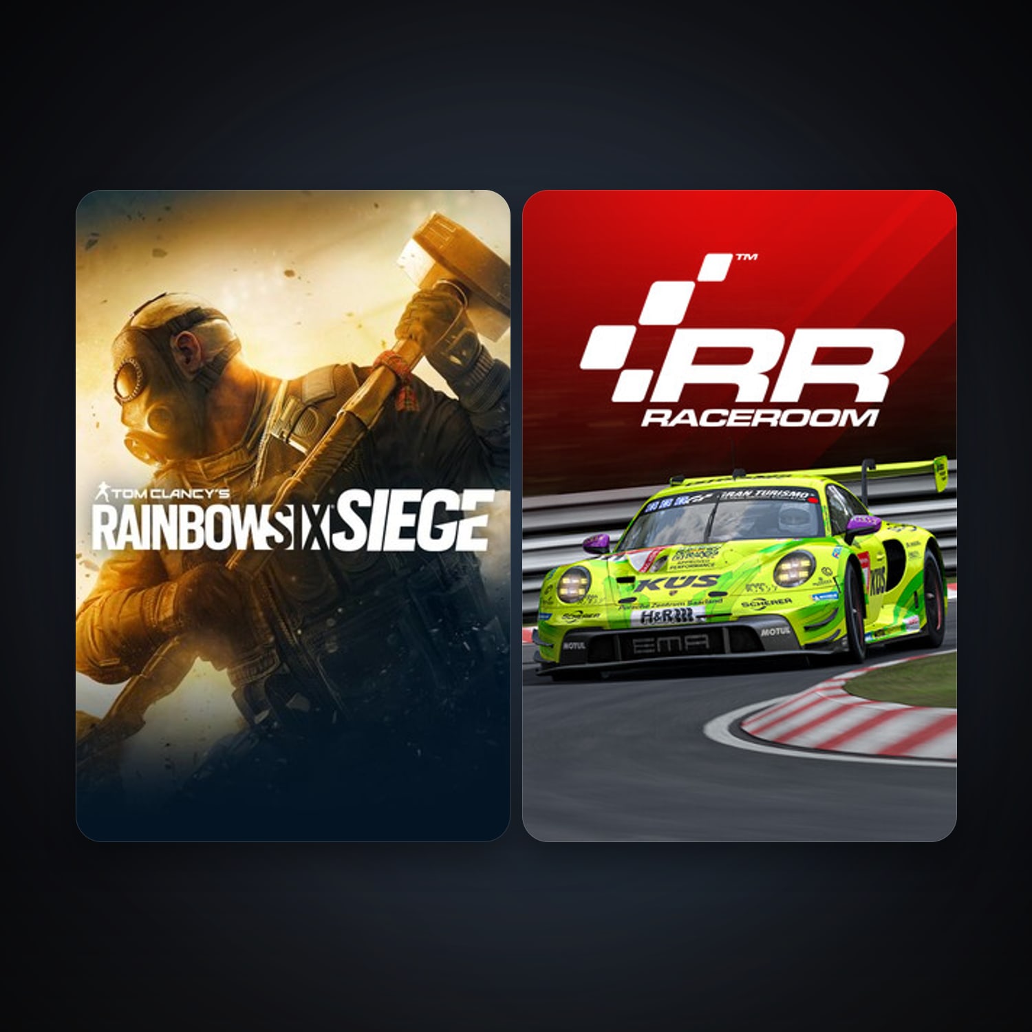 RaceRoom Racing Experience + Tom Clancy's Rainbow Six Siege, 2 games, clean — HabibiAccounts