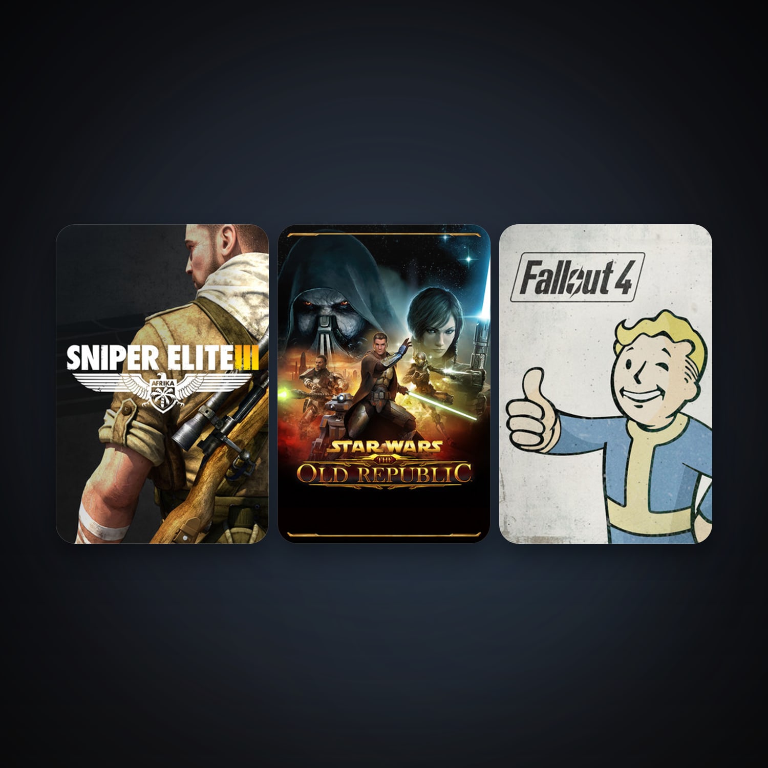 Sniper Elite 3 + Fallout 4, 3 games, clean — HabibiAccounts