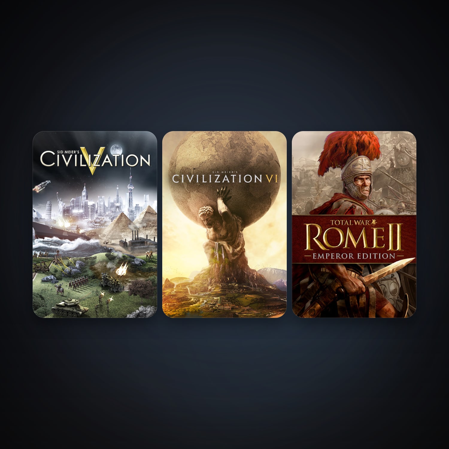 Sid Meier's Civilization V + Total War: ROME II - Emperor Edition, 3 games, clean — HabibiAccounts