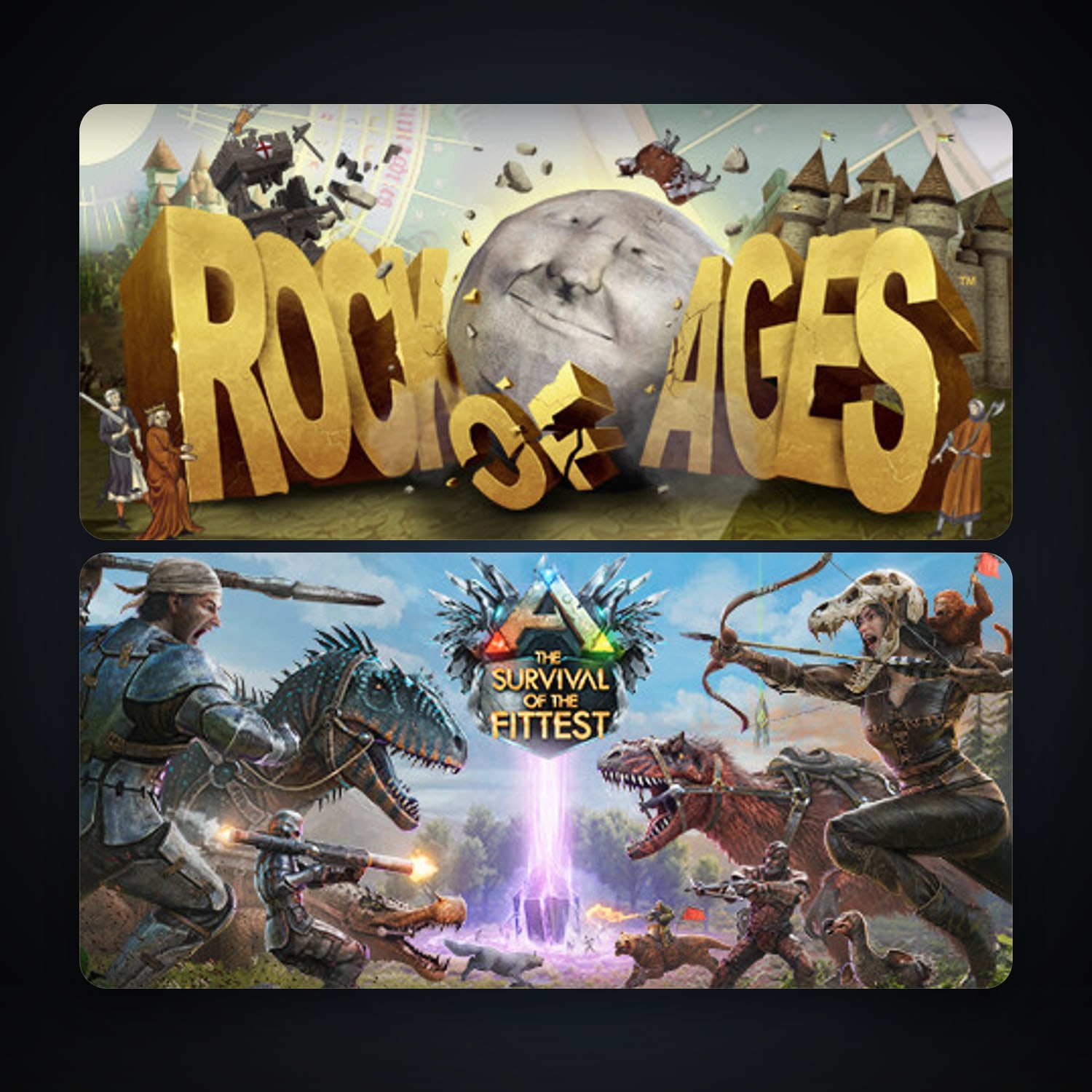 Rock of Ages + ARK: The Survival Of The Fittest, 3 games, clean — HabibiAccounts