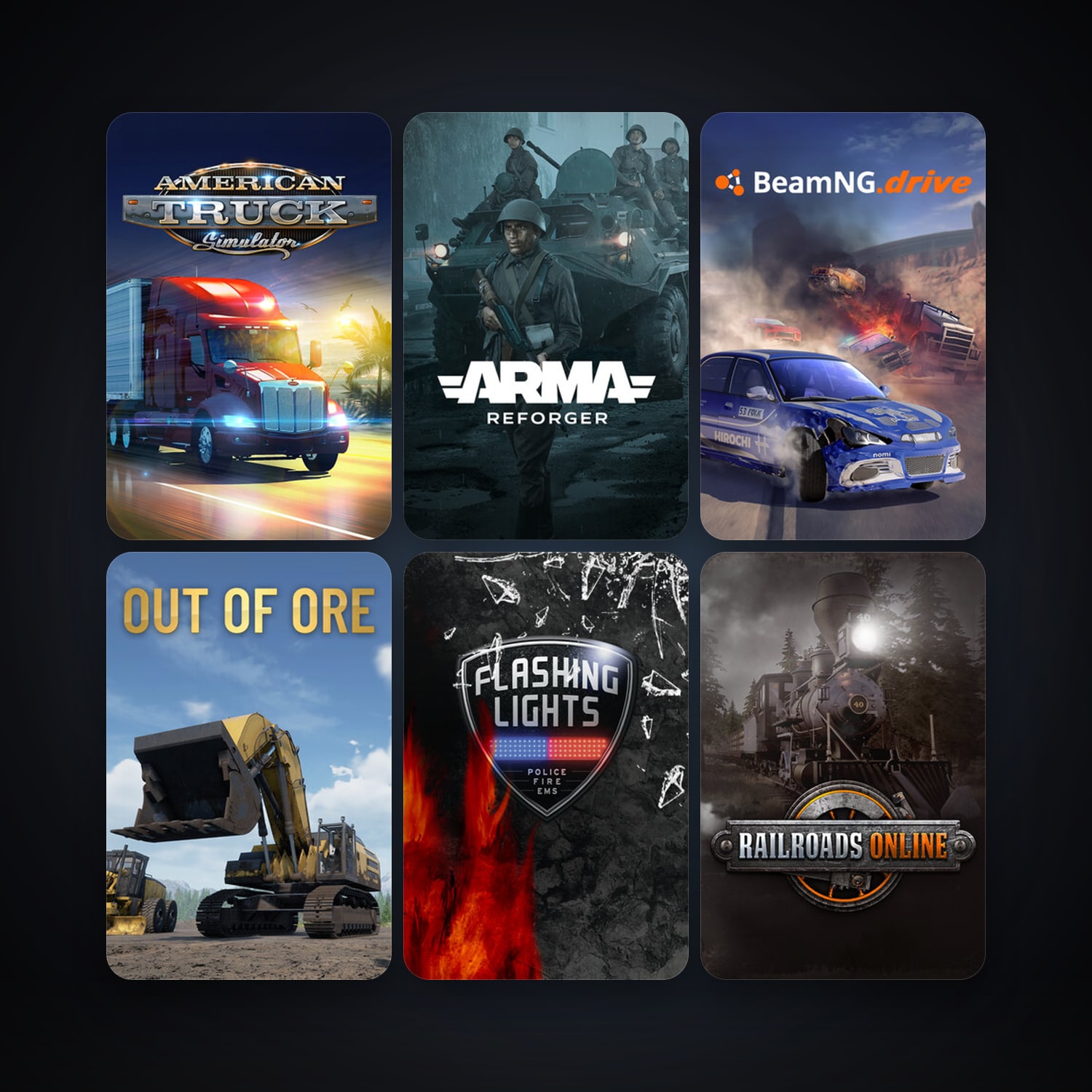 American Truck Simulator + BeamNG.drive, 9 games, clean — HabibiAccounts