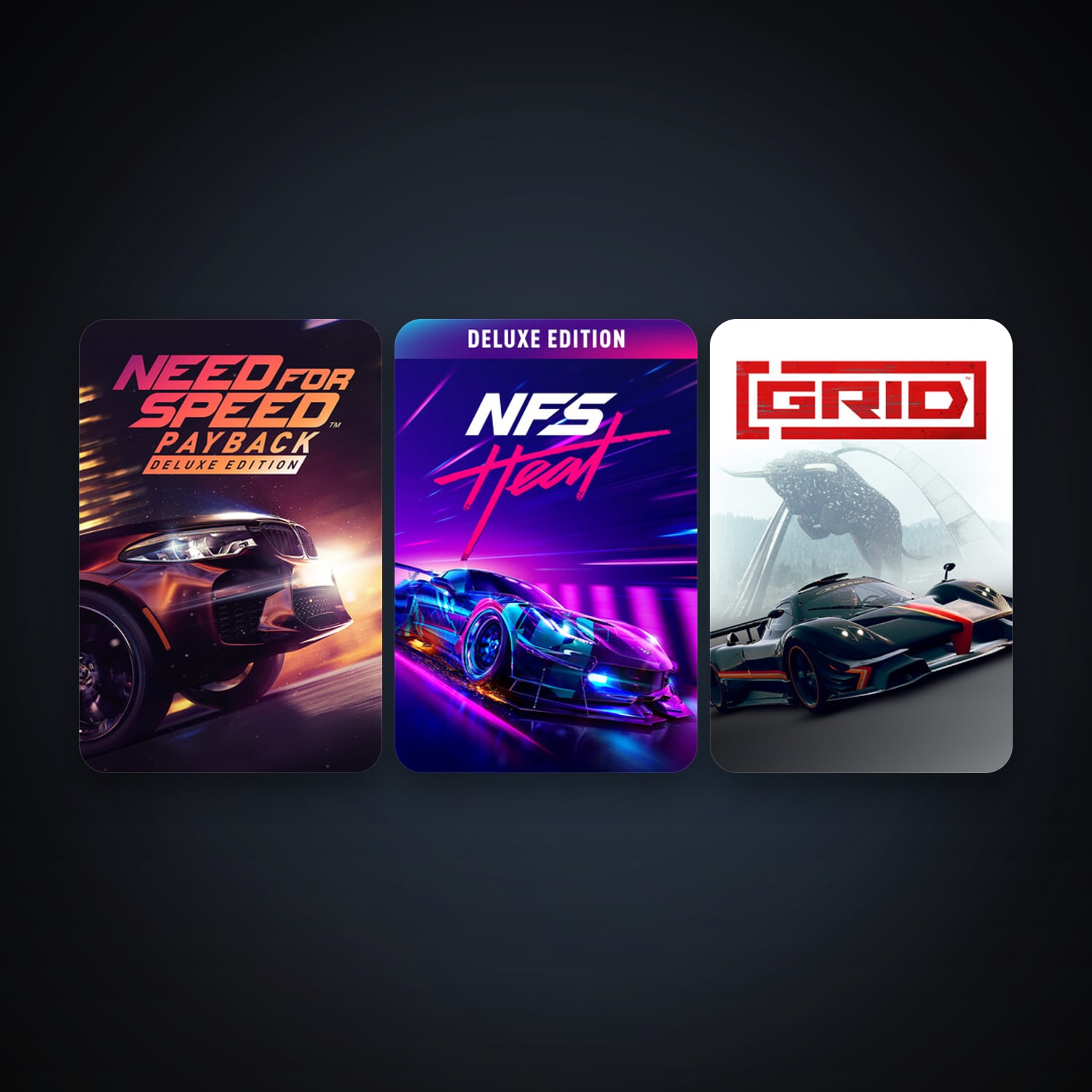 GRID (2019) + Need for Speed Heat, 3 games, clean — HabibiAccounts