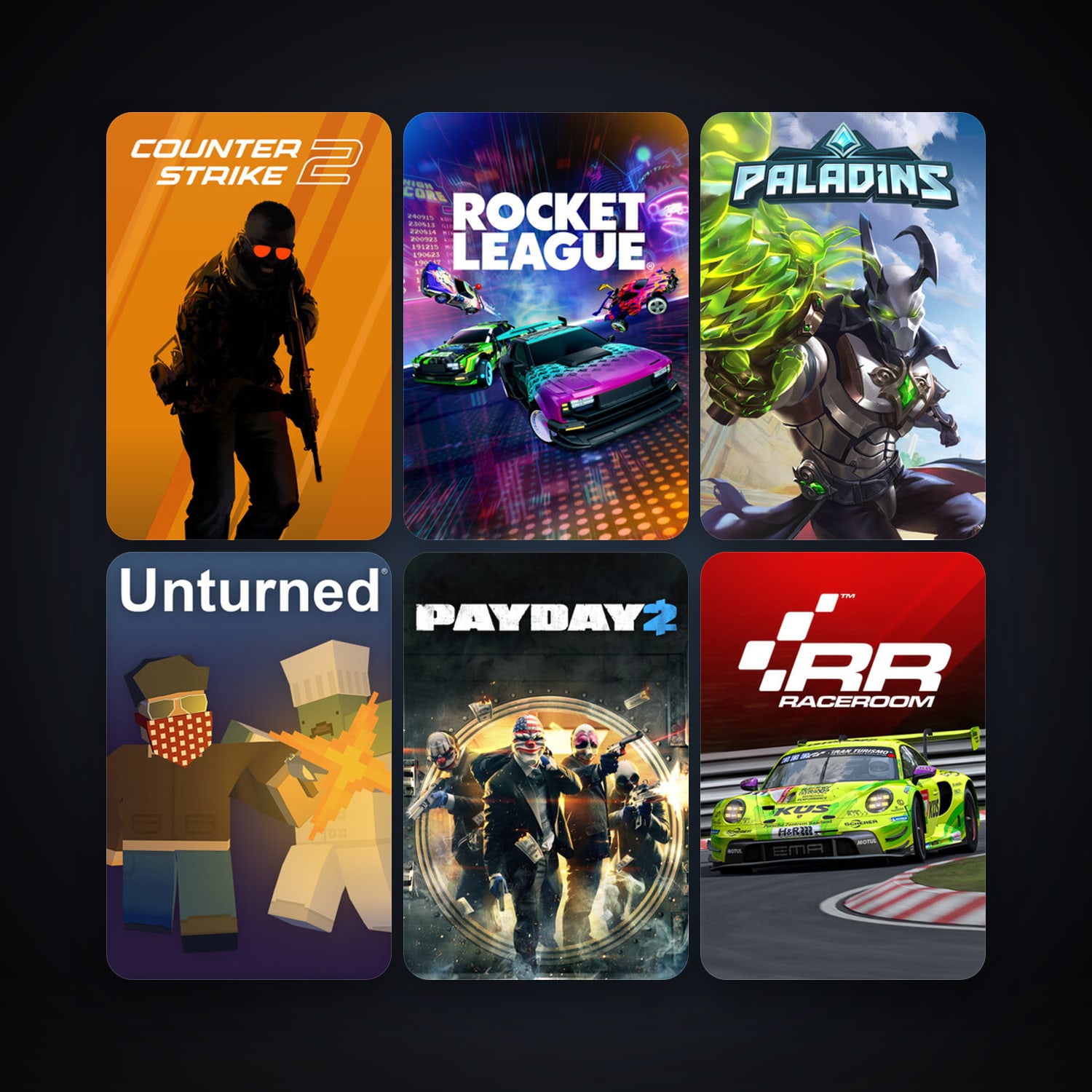 CS2 Prime + RaceRoom Racing Experience, 11 games, Steam 11, clean — HabibiAccounts