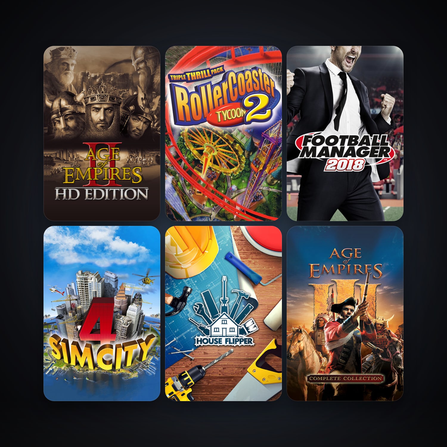 SimCity 4 Deluxe Edition + Age of Empires III, 9 games, clean — HabibiAccounts