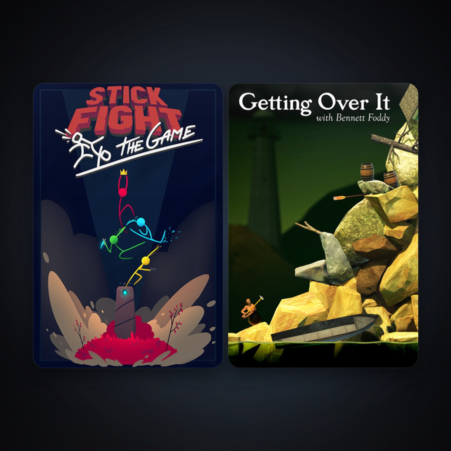 Getting Over It with Bennett Foddy + Stick Fight: The Game, 5 games, clean — HabibiAccounts