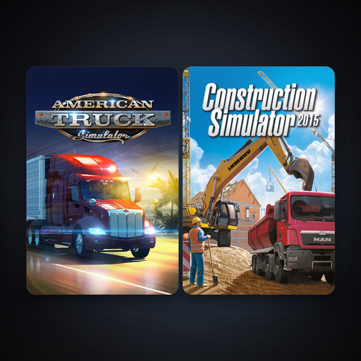 American Truck Simulator + Construction Simulator 2015, 3 games, clean — HabibiAccounts