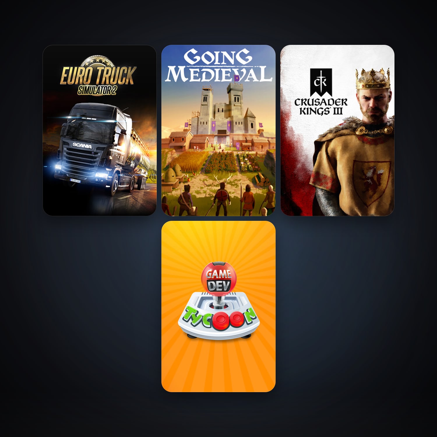 Euro Truck Simulator 2 + Game Dev Tycoon, 5 games, clean — HabibiAccounts