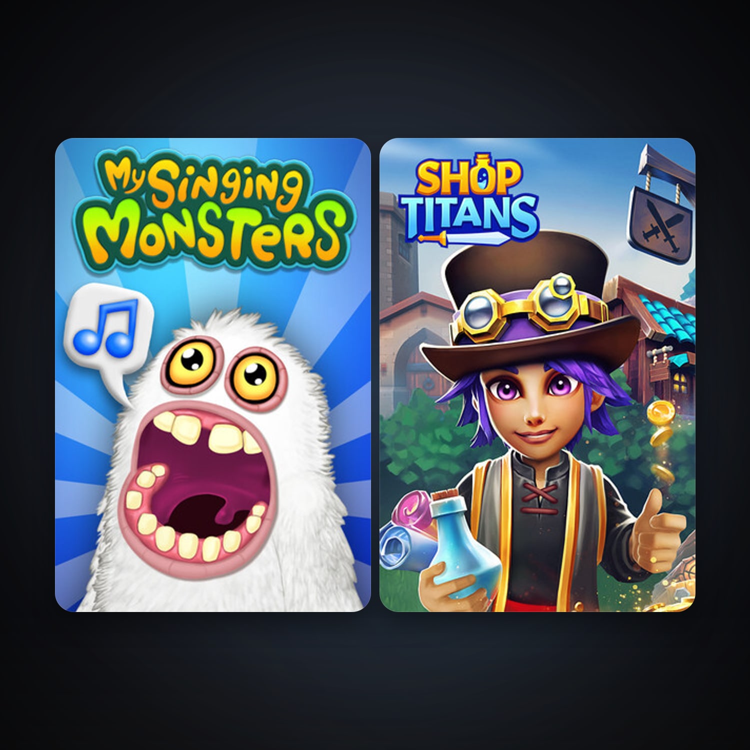 هالحساب ستيم فلين، Shop Titans وMy Singing Monsters، 3 لعبة، صامد واضح — HabibiAccounts