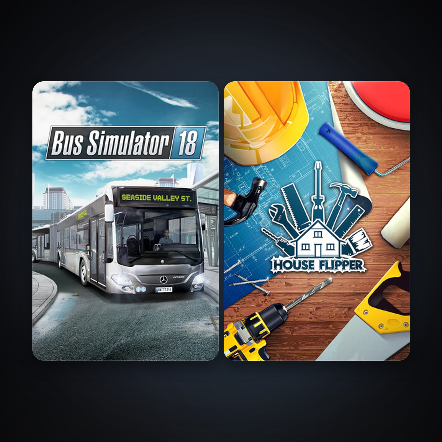 Bus Simulator 18 + House Flipper, 5 games, clean — HabibiAccounts