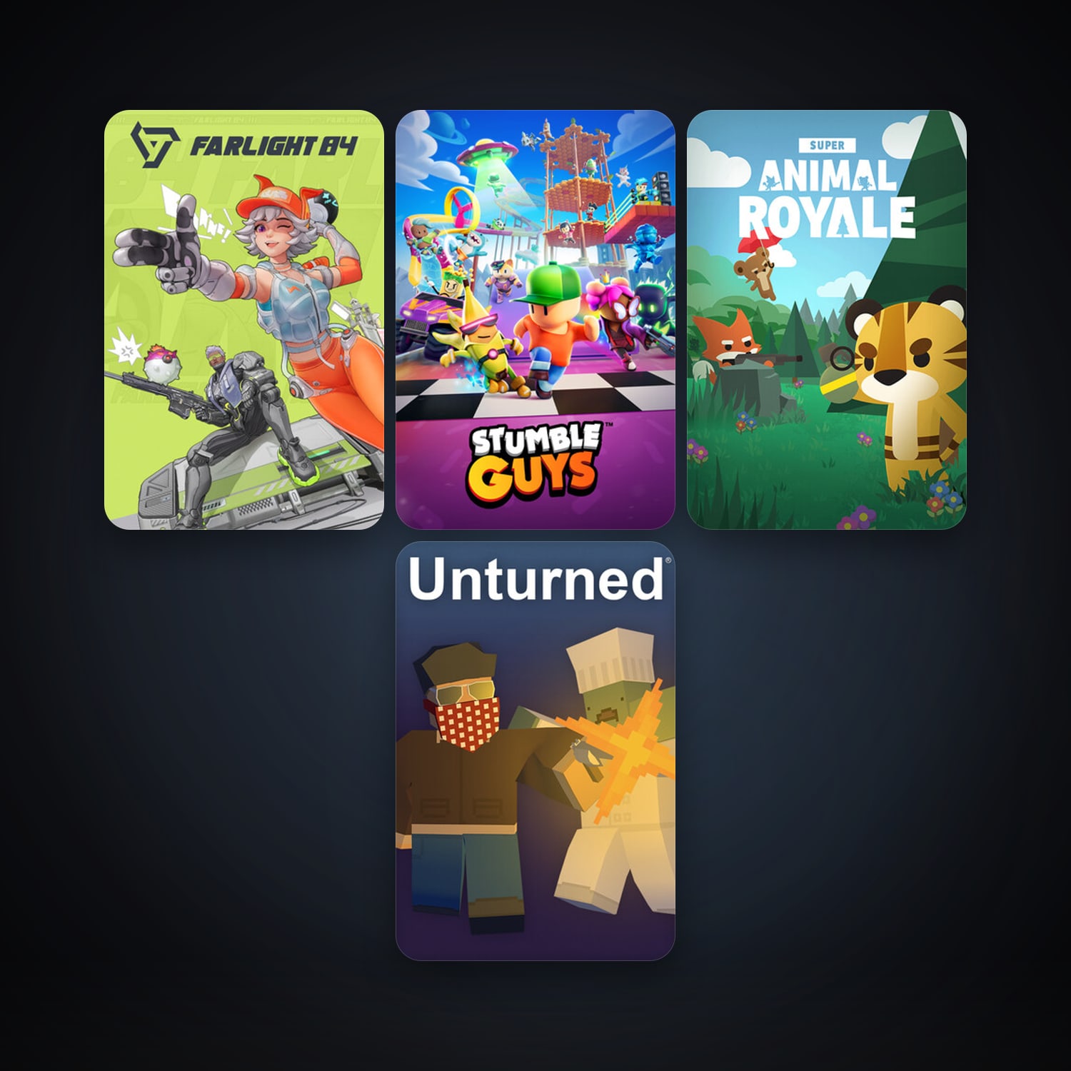 Unturned + Super Animal Royale, 18 games, clean — HabibiAccounts