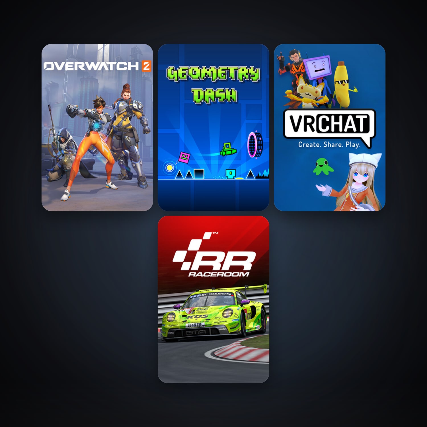 RaceRoom Racing Experience + Geometry Dash, 13 games, clean — HabibiAccounts