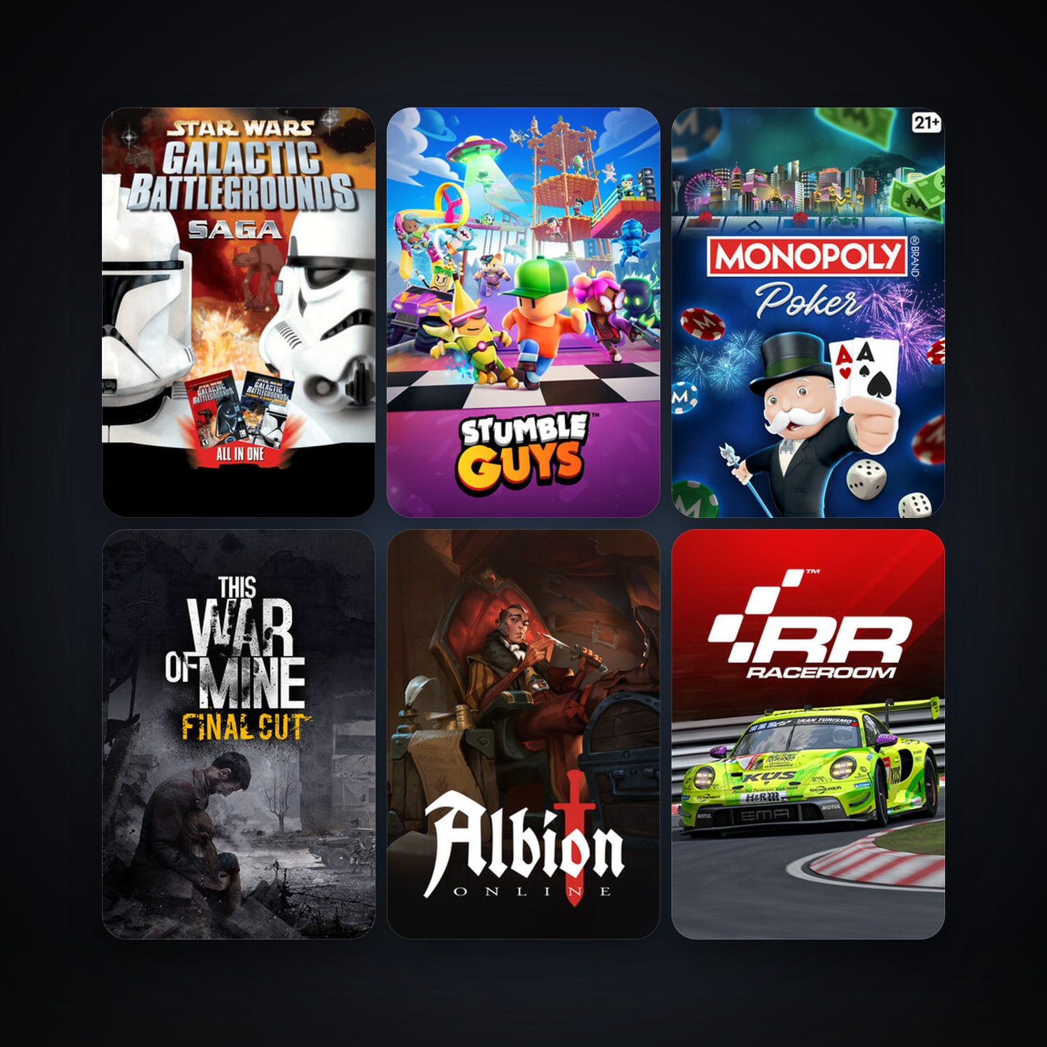 RaceRoom Racing Experience + This War of Mine, 9 games, clean — HabibiAccounts