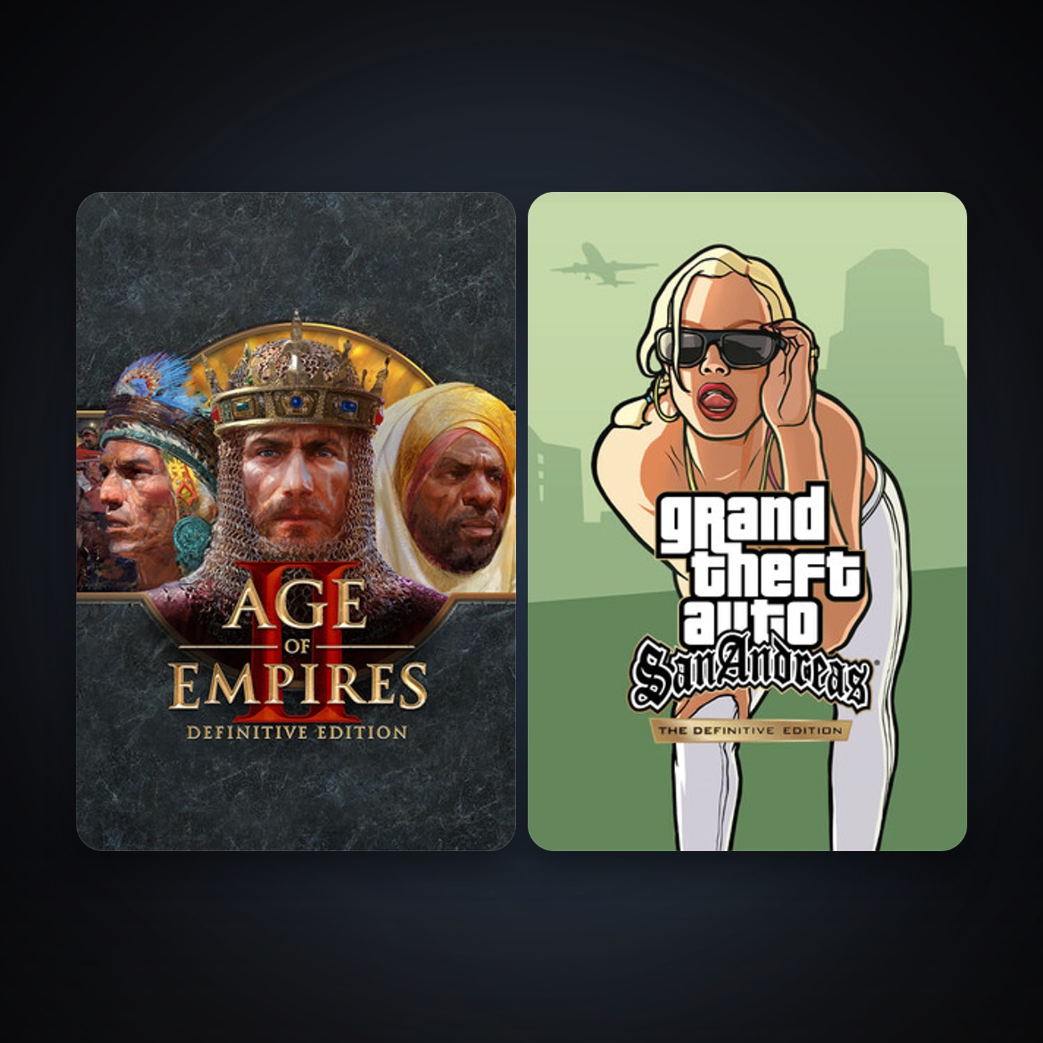 Age of Empires II: Definitive Edition + Grand Theft Auto: San Andreas - The Definitive Edition, 4 games, clean — HabibiAccounts