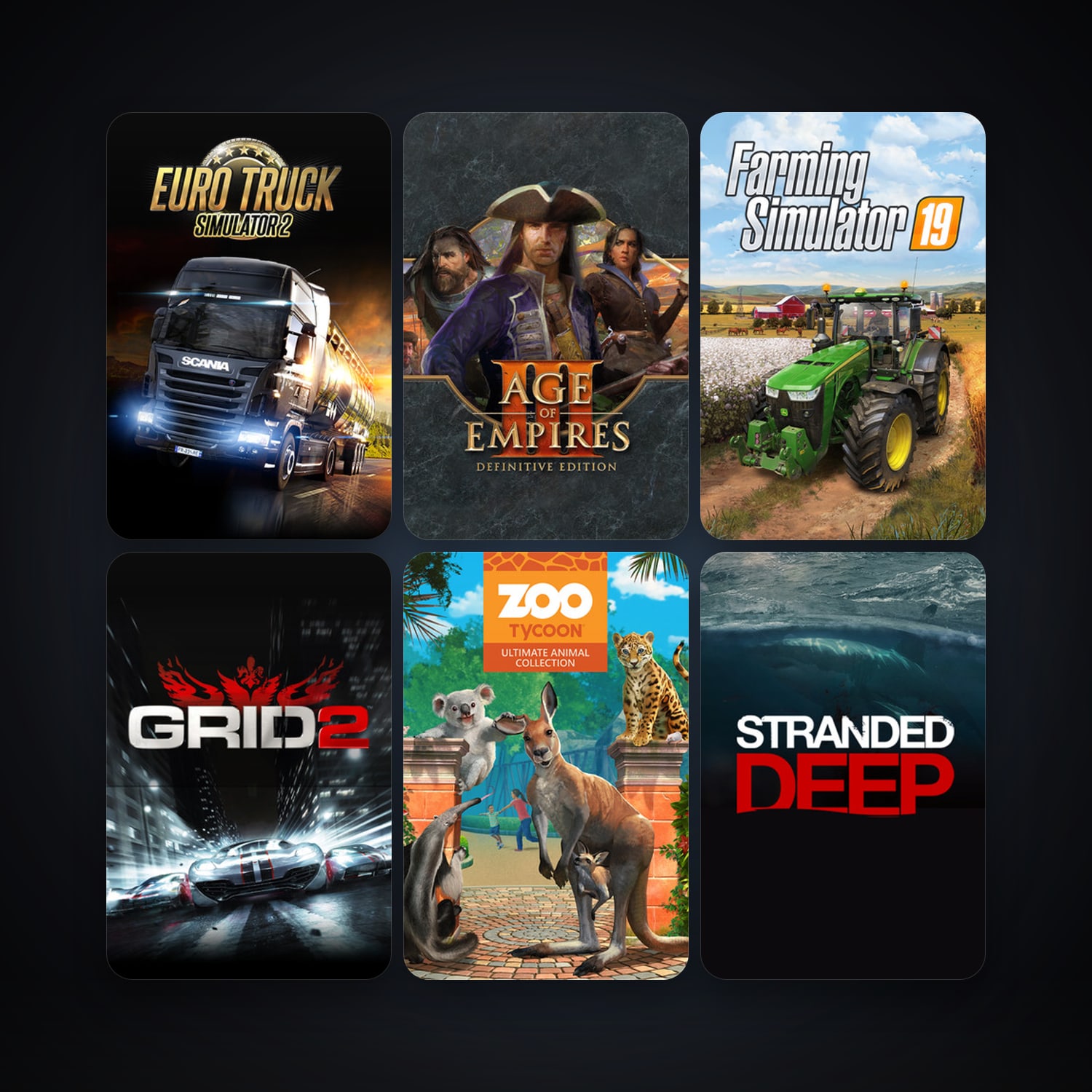 GRID 2 + Euro Truck Simulator 2, 8 games, clean — HabibiAccounts