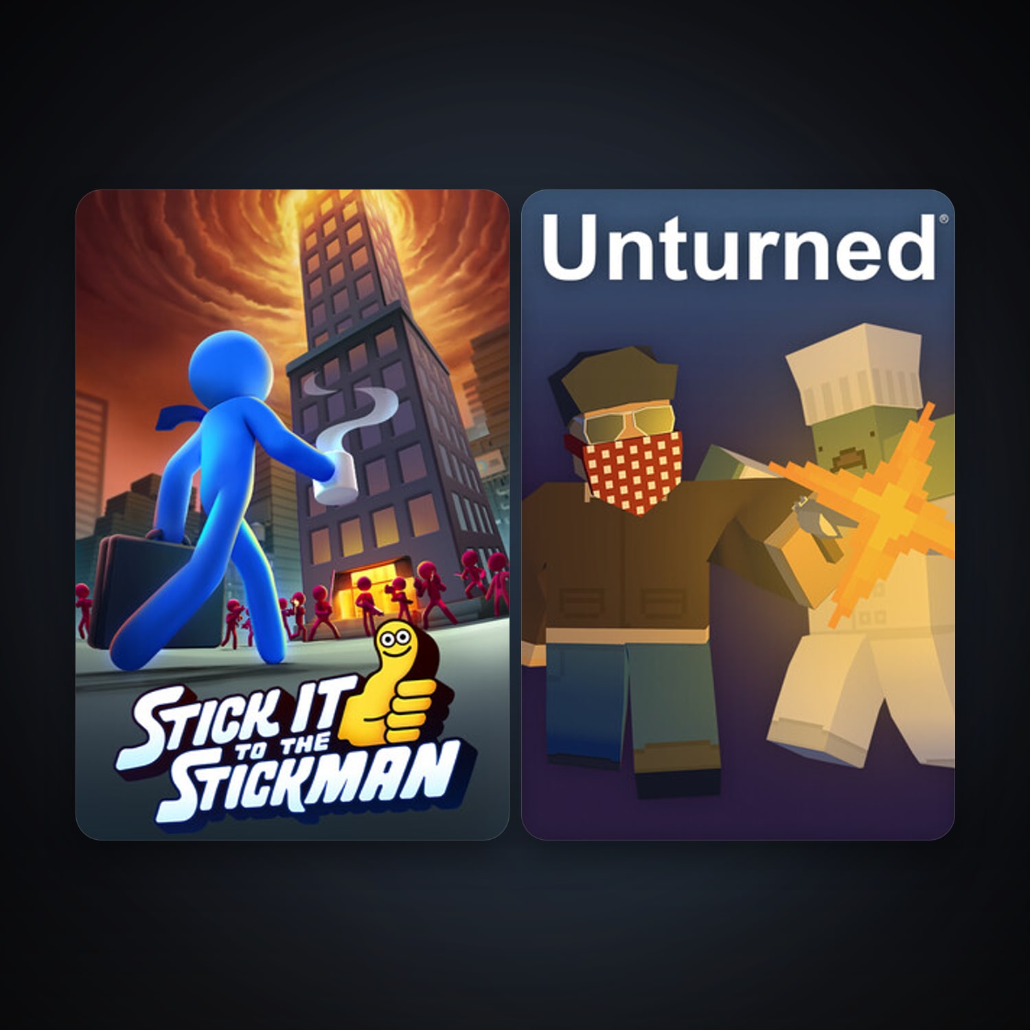 Unturned + Stick It to the Stickman, 6 games, clean — HabibiAccounts