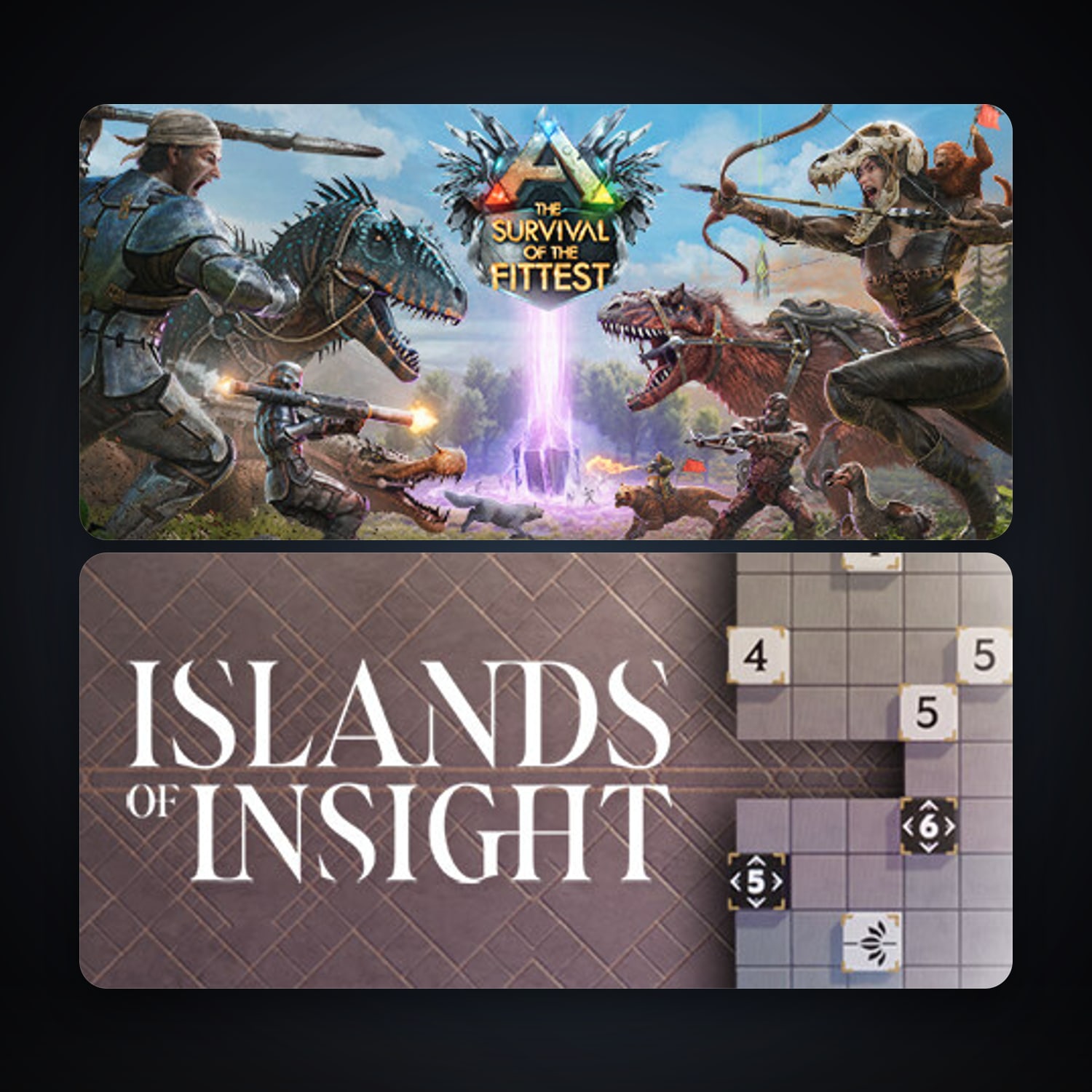 ARK: The Survival Of The Fittest + Islands of Insight, 3 games, clean — HabibiAccounts