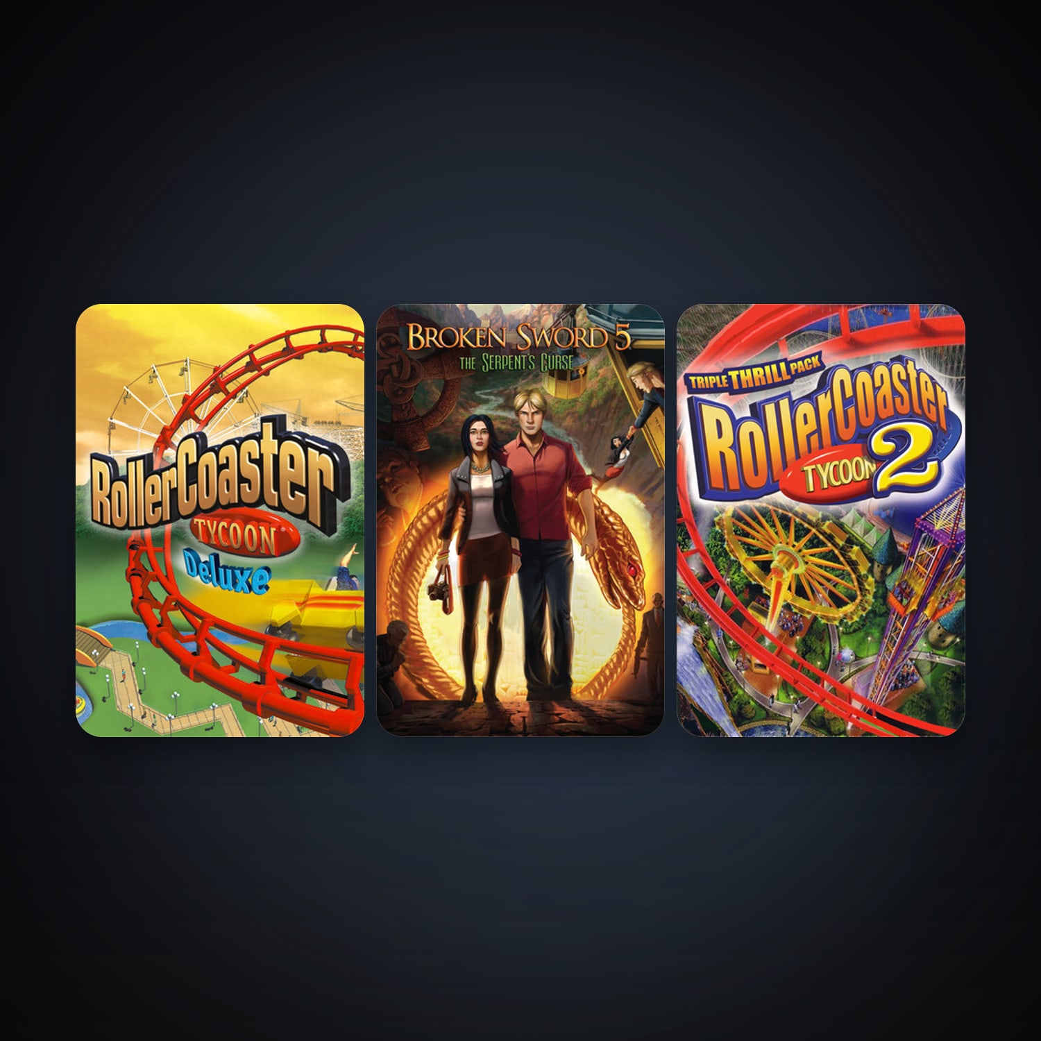 هالحساب ستيم فلين، Broken Sword 5 - the Serpent's Curse وRollerCoaster Tycoon: Deluxe، 9 لعبة، صامد واضح — HabibiAccounts