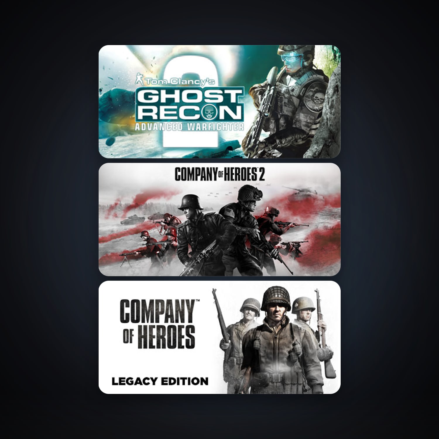 Company of Heroes + Tom Clancy's Ghost Recon: Advanced Warfighter 2, 5 games, clean — HabibiAccounts