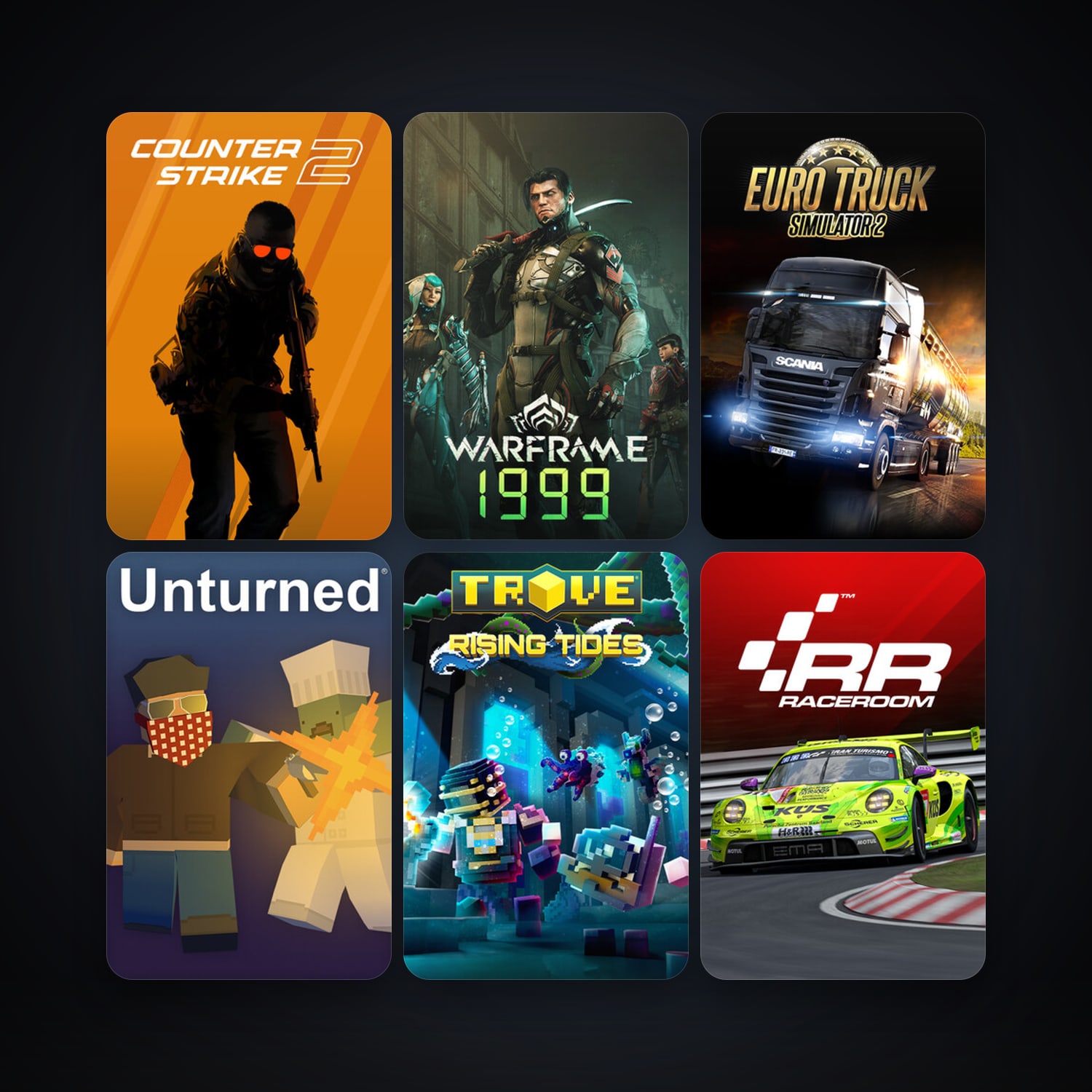 CS2 Prime + RaceRoom Racing Experience, 10 games, clean — HabibiAccounts