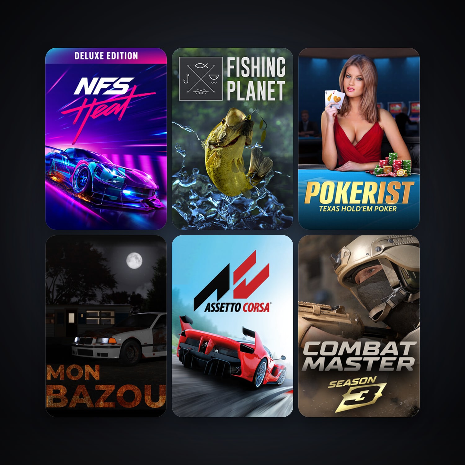 Assetto Corsa + Fishing Planet, 9 games, clean — HabibiAccounts