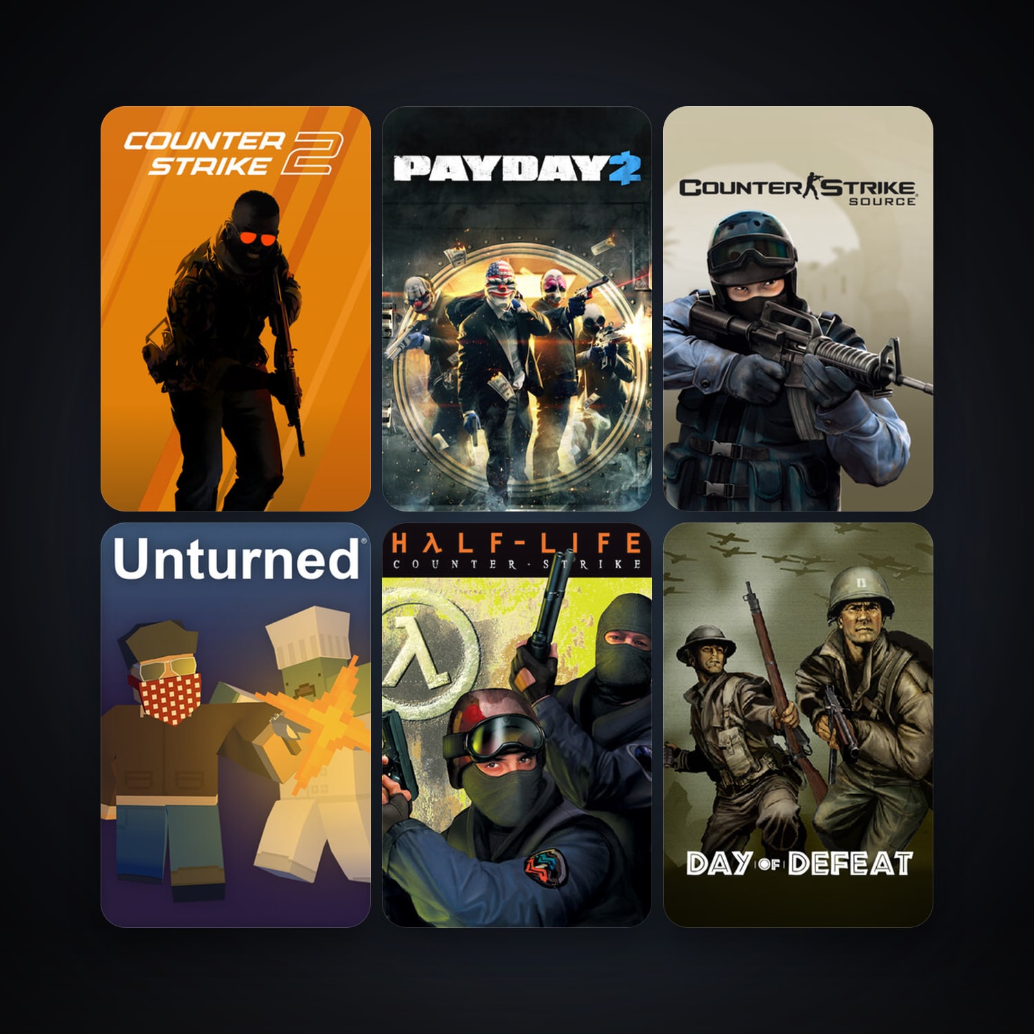 Counter-Strike + Day of Defeat, 11 games, Steam 10, clean — HabibiAccounts