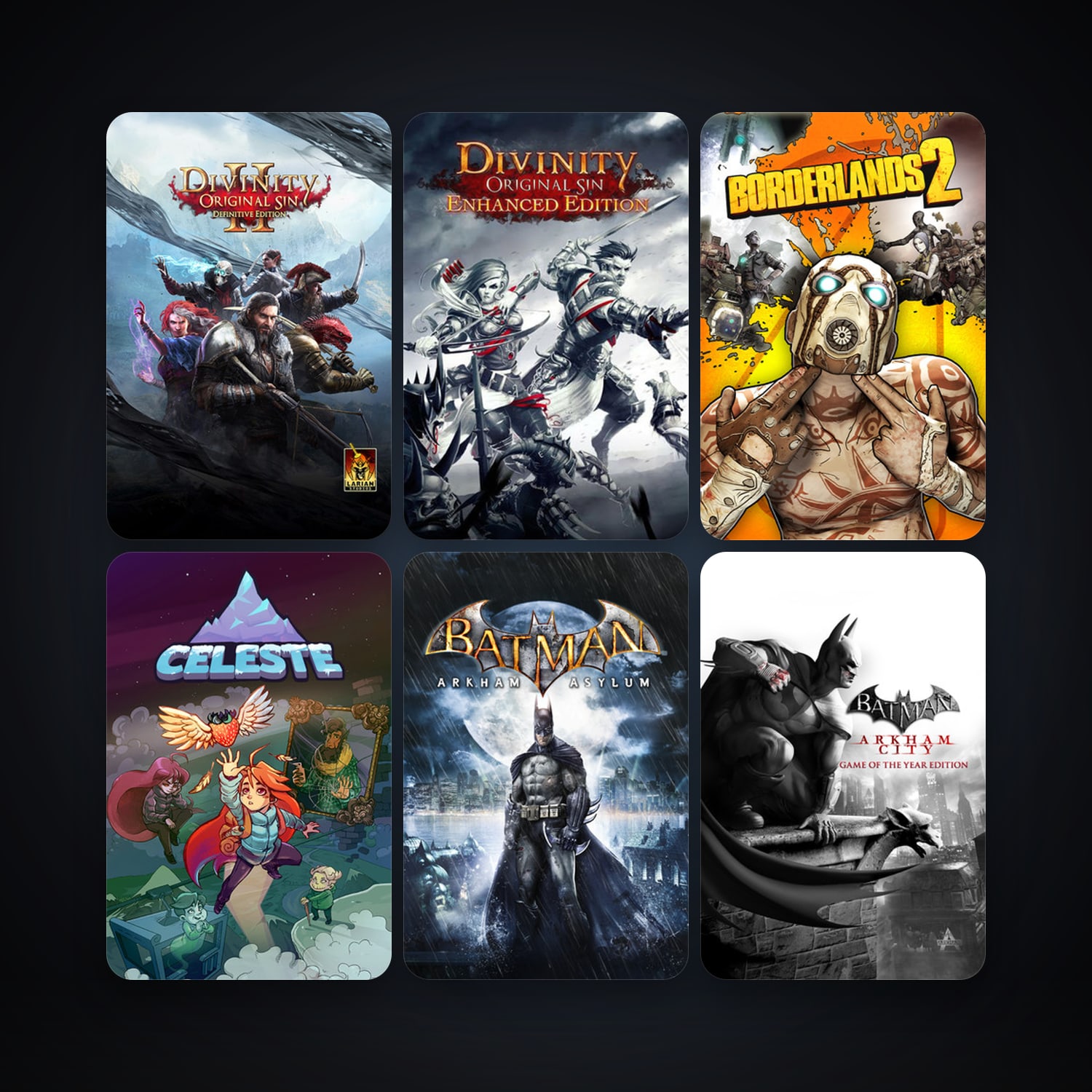 Batman: Arkham Asylum Game of the Year Edition + Borderlands 2, 35 games, clean — HabibiAccounts