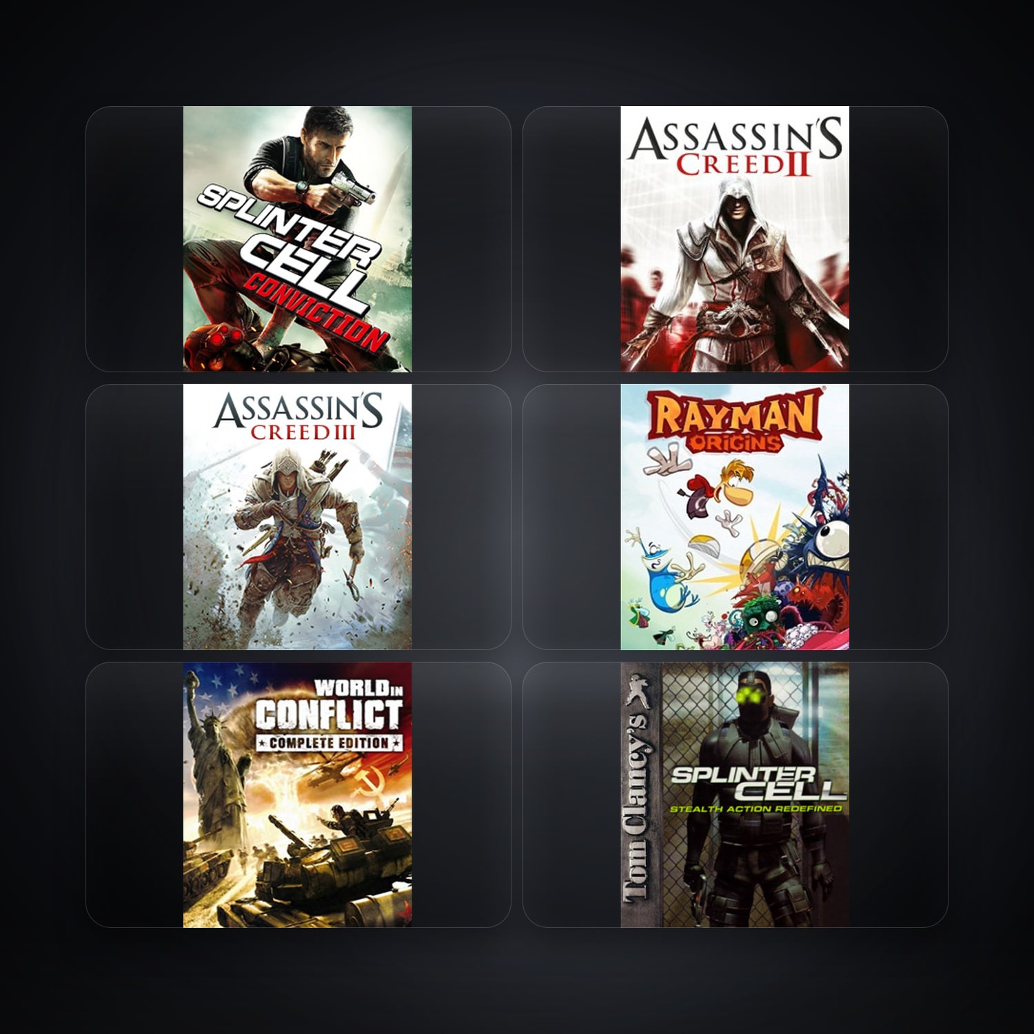 هالحساب يوبيسوفت فيه Tom Clancy's Splinter Cell Conviction وAssassin's Creed II، TR، 22 ألعاب — HabibiAccounts