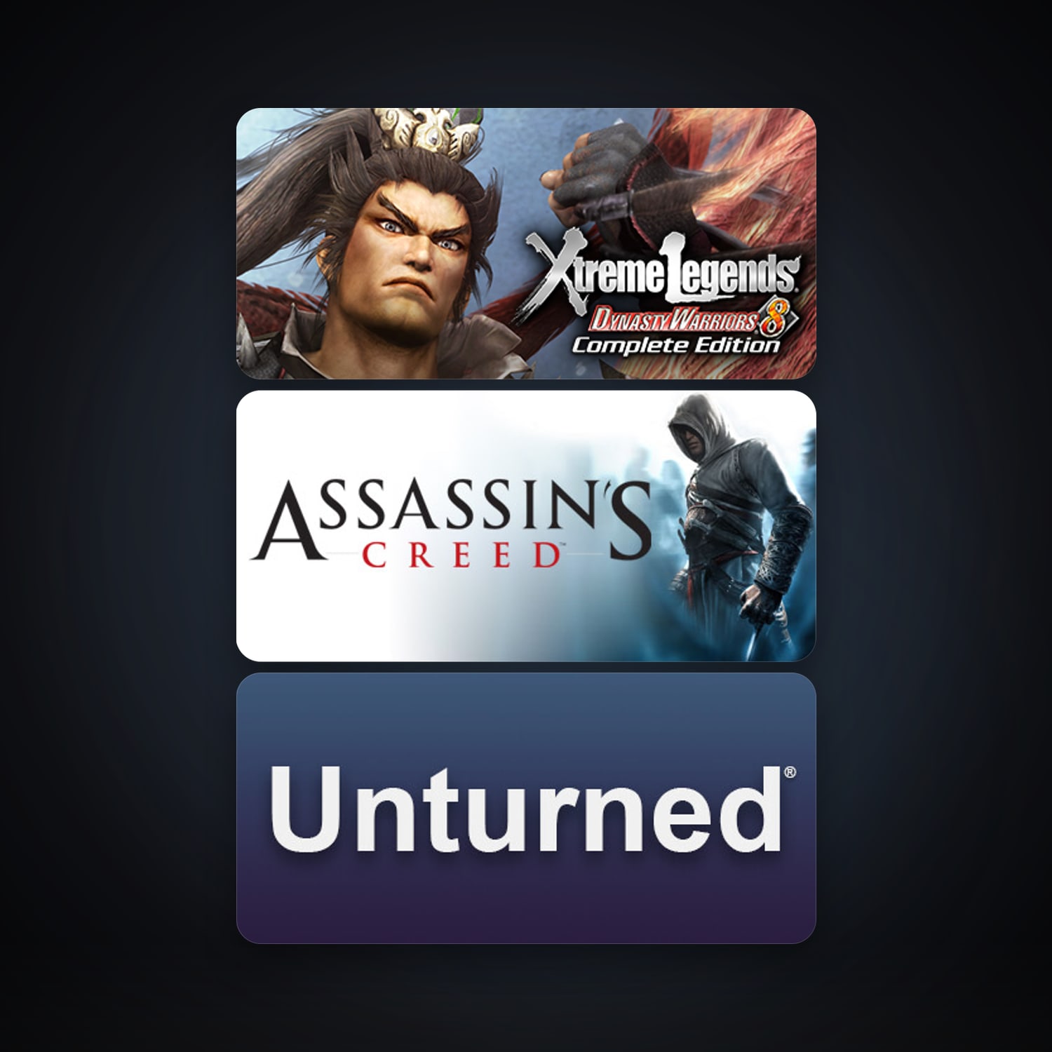 هالحساب ستيم فلين، Assassin's Creed: Director's Cut Edition وDYNASTY WARRIORS 8: Xtreme Legends Complete Edition / 真・三國無双7 with 猛将伝، 4 لعبة، صامد واضح — HabibiAccounts