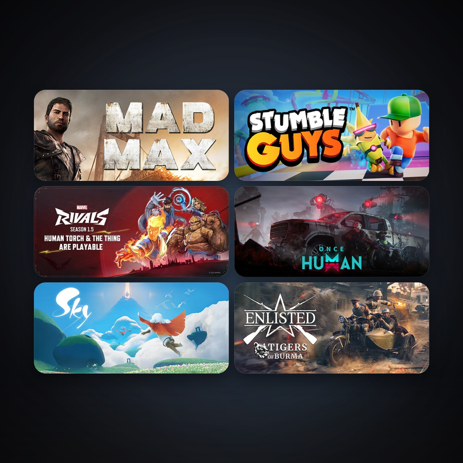Mad Max + Stumble Guys, 16 games, clean — HabibiAccounts