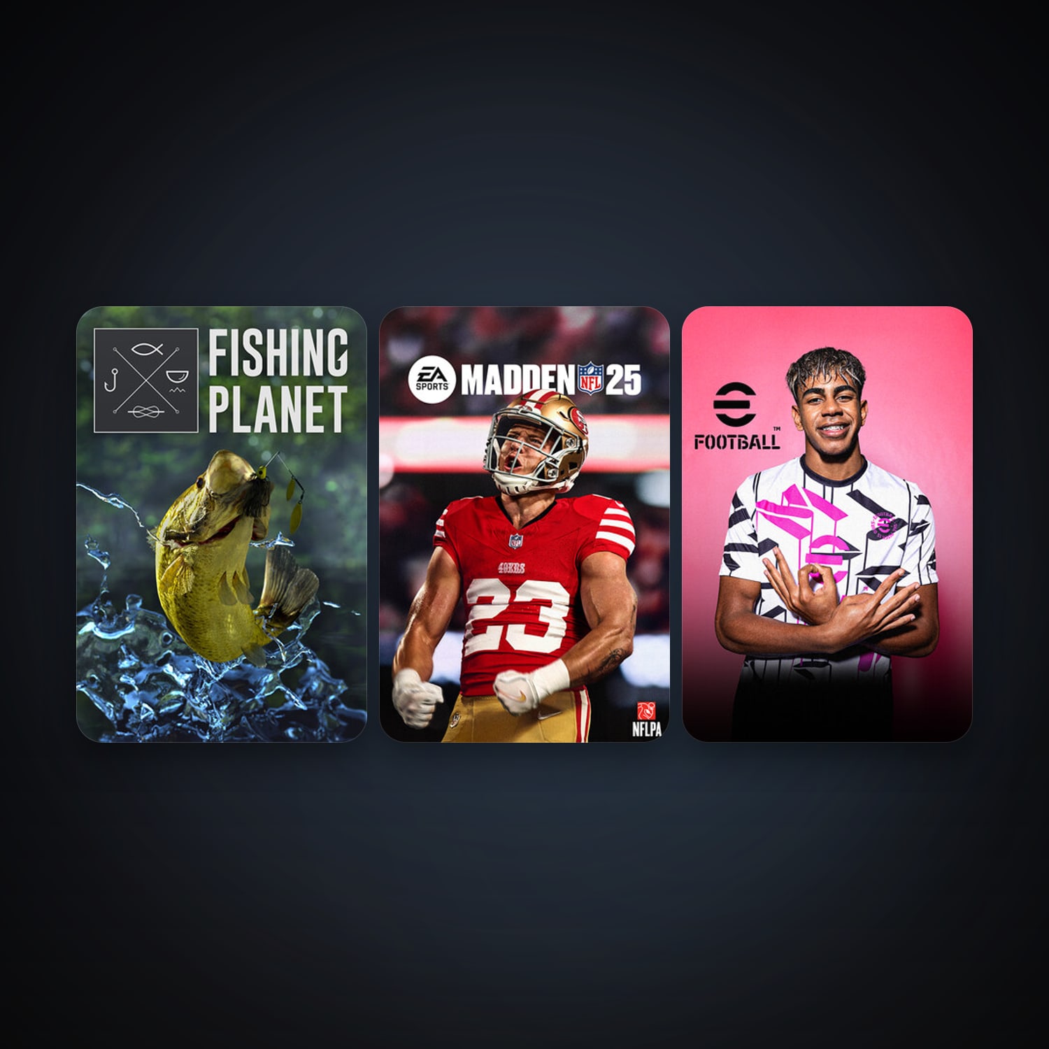 Fishing Planet + eFootball 2024, 5 games, clean — HabibiAccounts