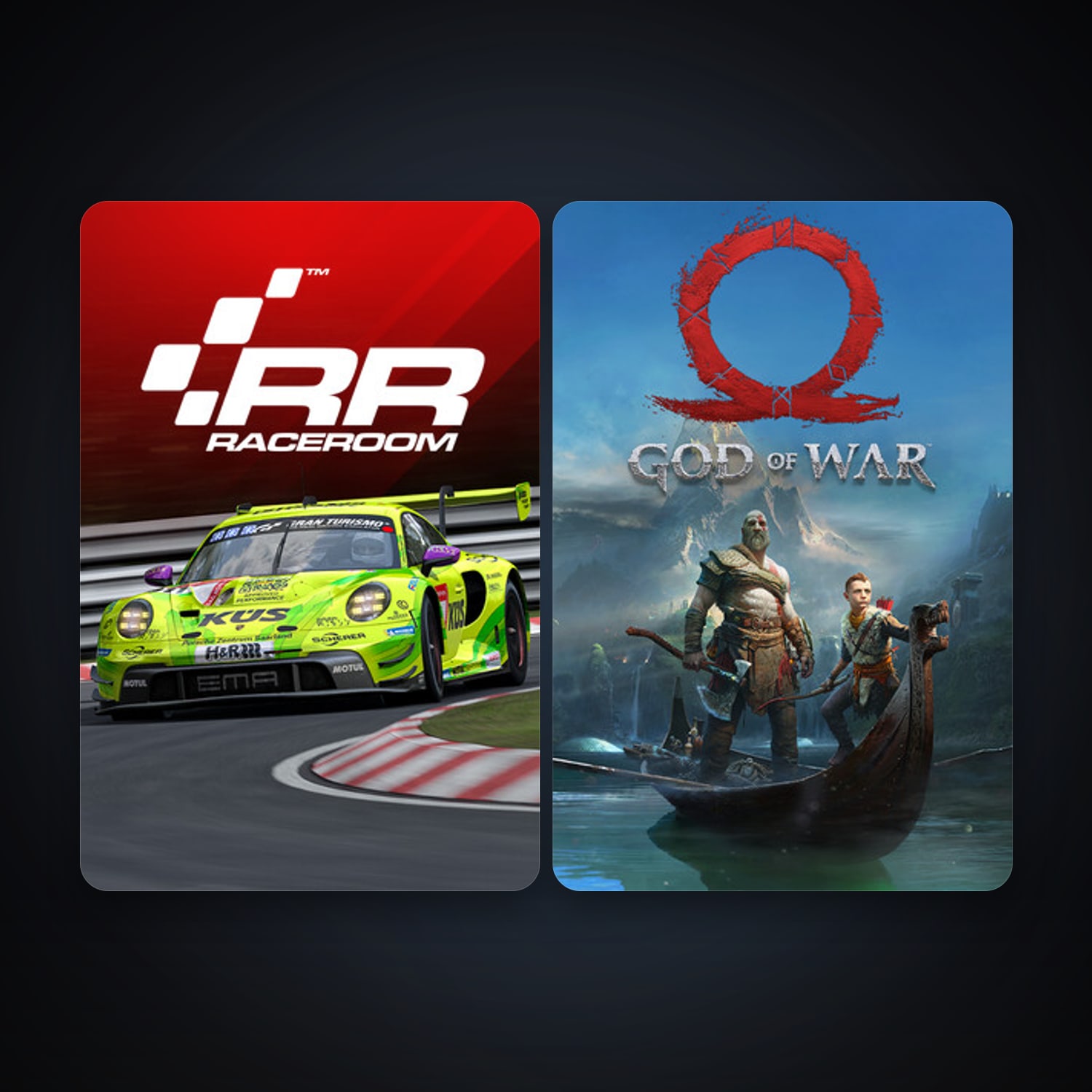 RaceRoom Racing Experience + God of War, 4 games, clean — HabibiAccounts